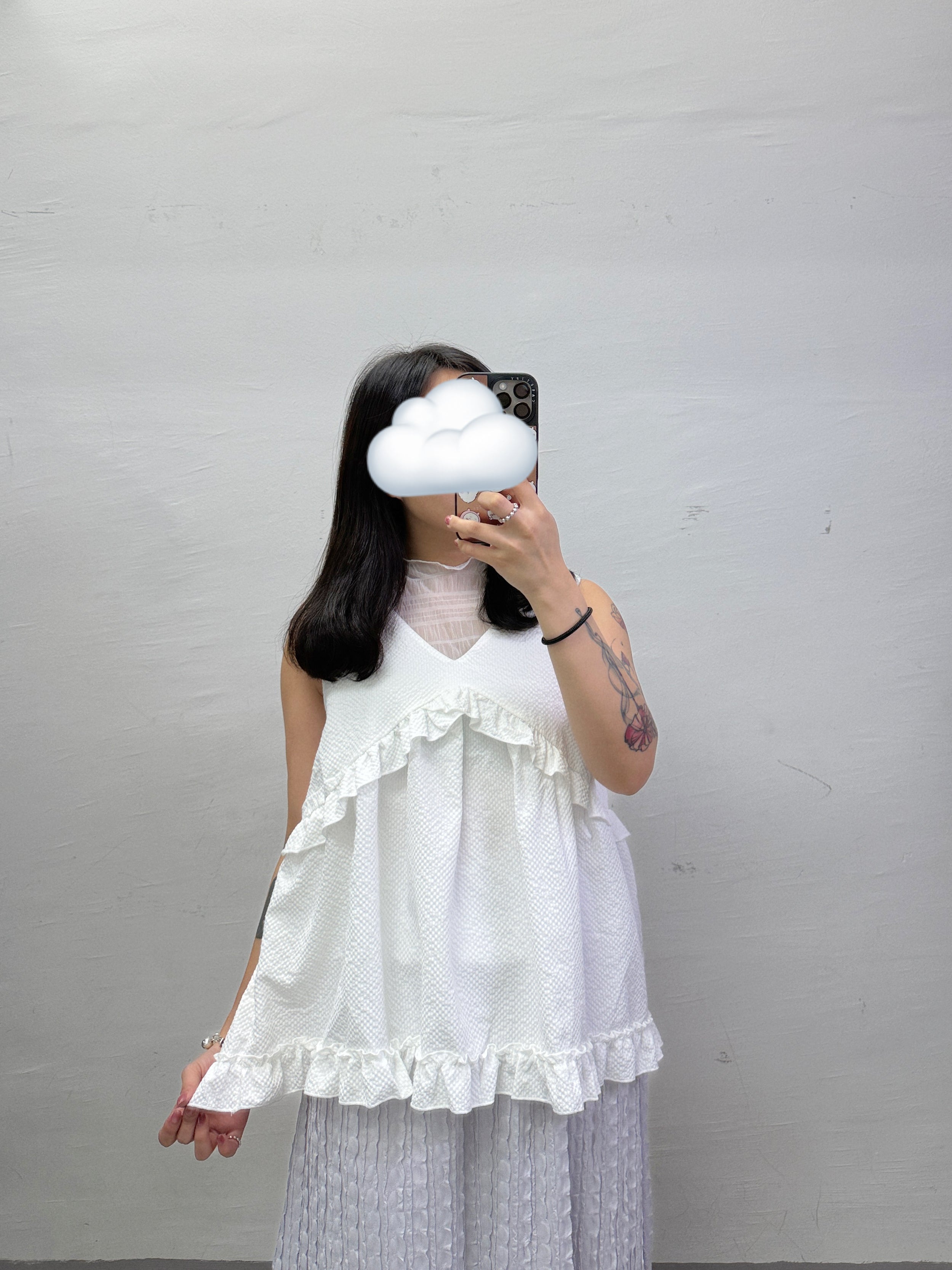 【SALE】v領ruffle外搭丨杏