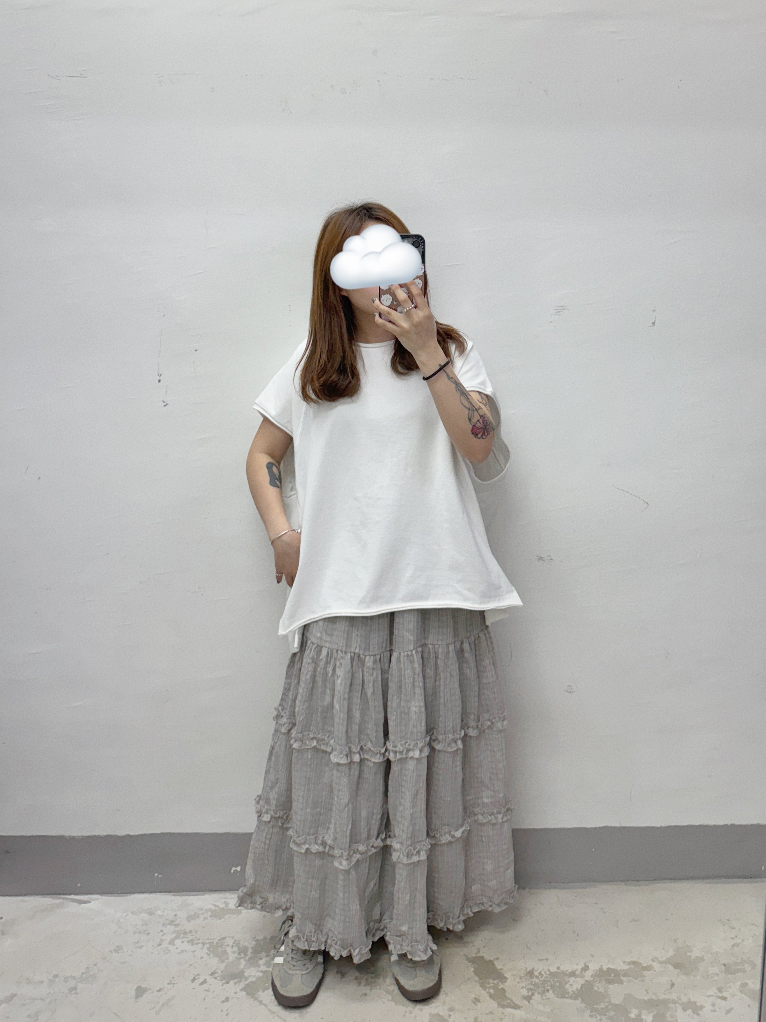 【SALE】透紗格紋ruffle邊半身裙丨4 col