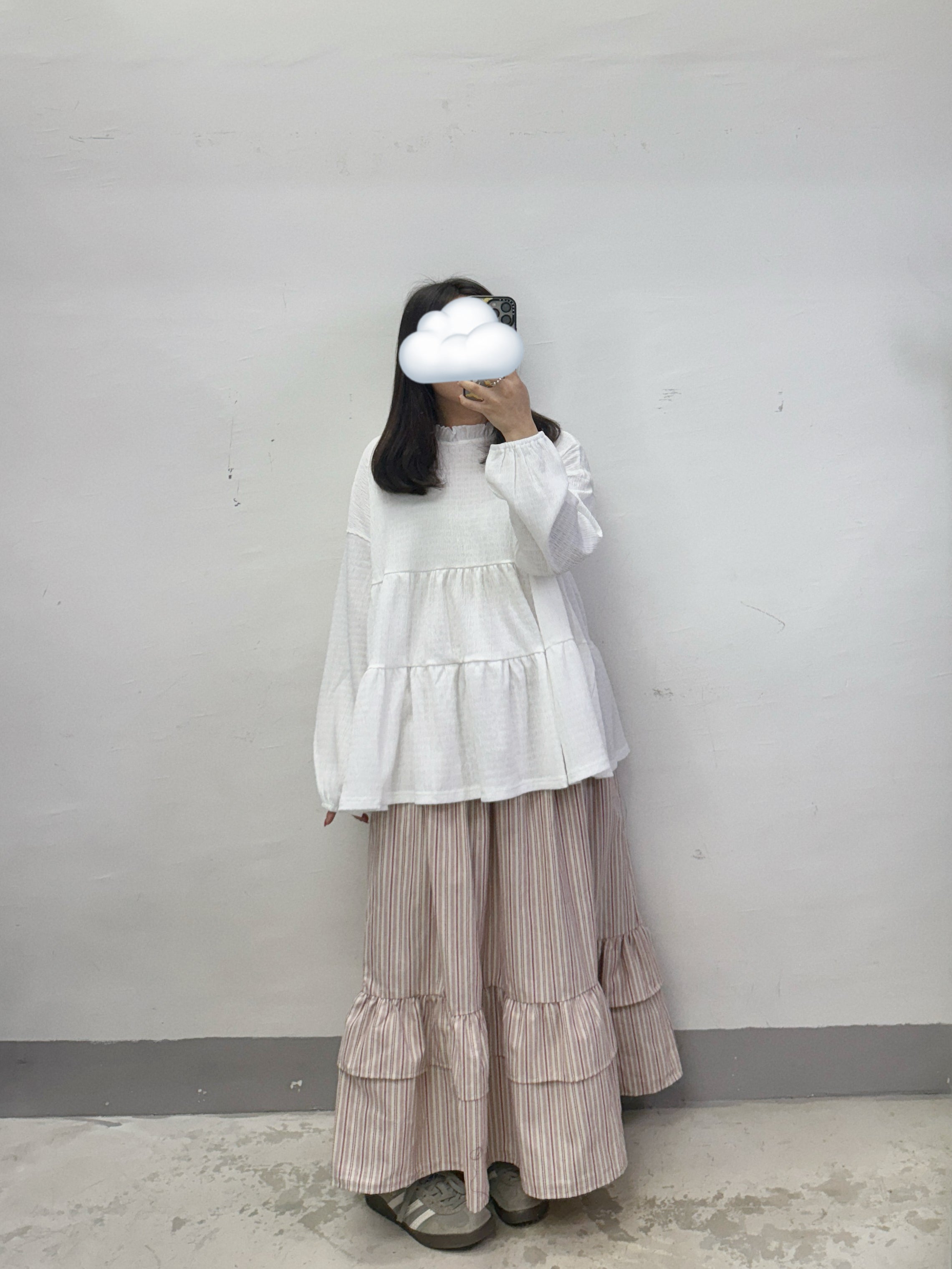 皺皺格紋ruffle領後綁帶娃娃top丨2 col