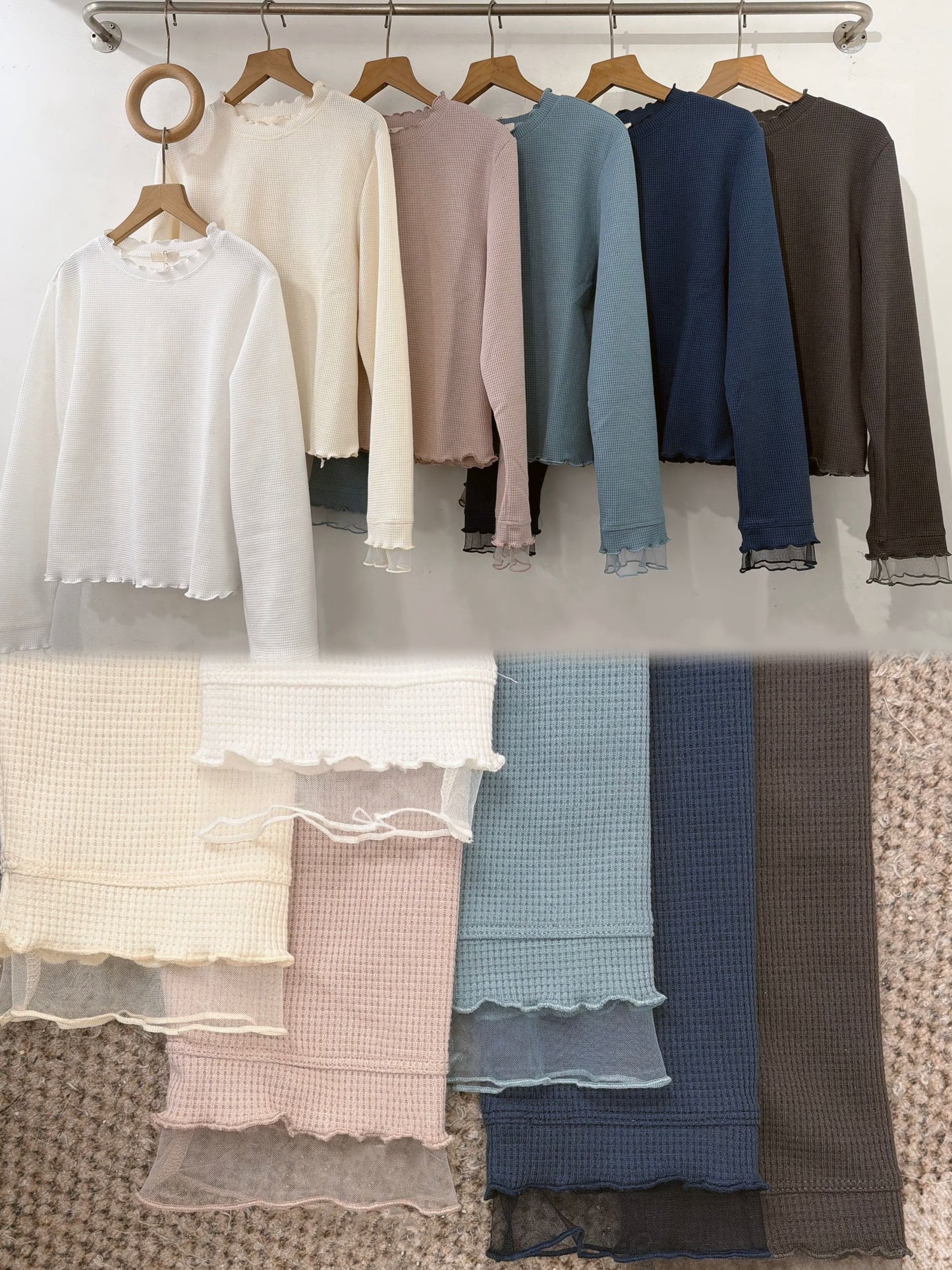 【新品優惠】袖口拼紗窩夫格紋打底top丨6 col