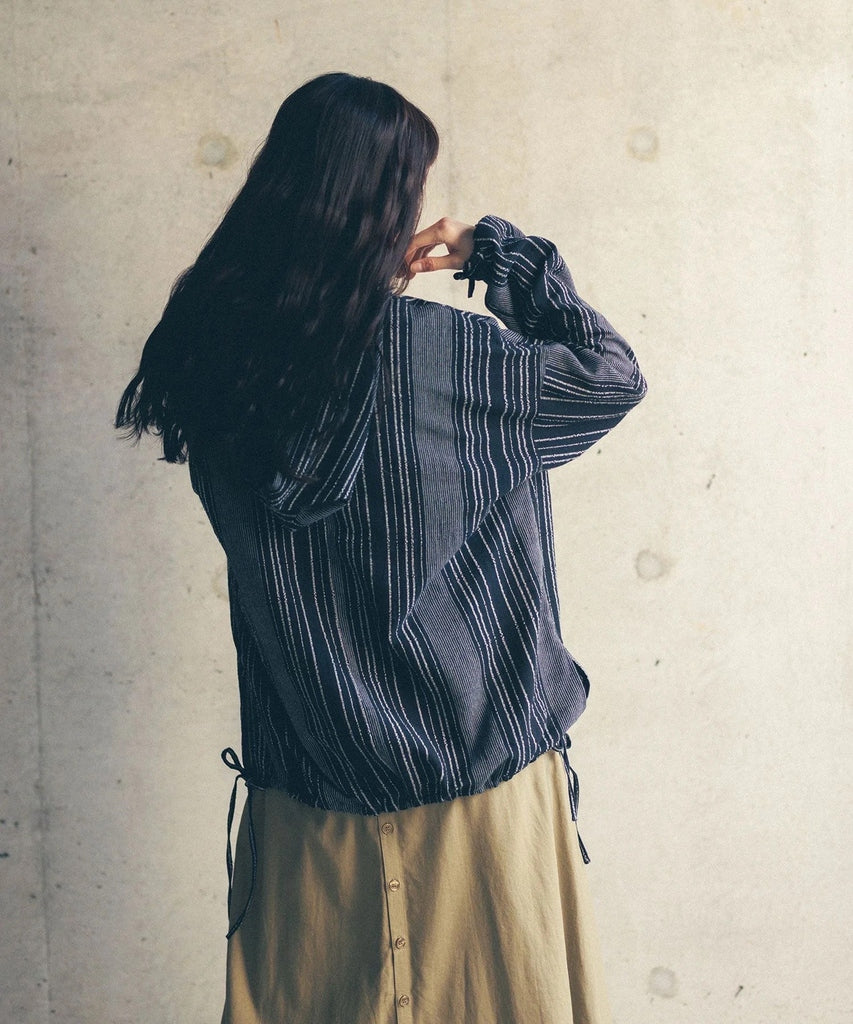 【SALE】綁帶蝴蝶結條子連帽top｜2 col