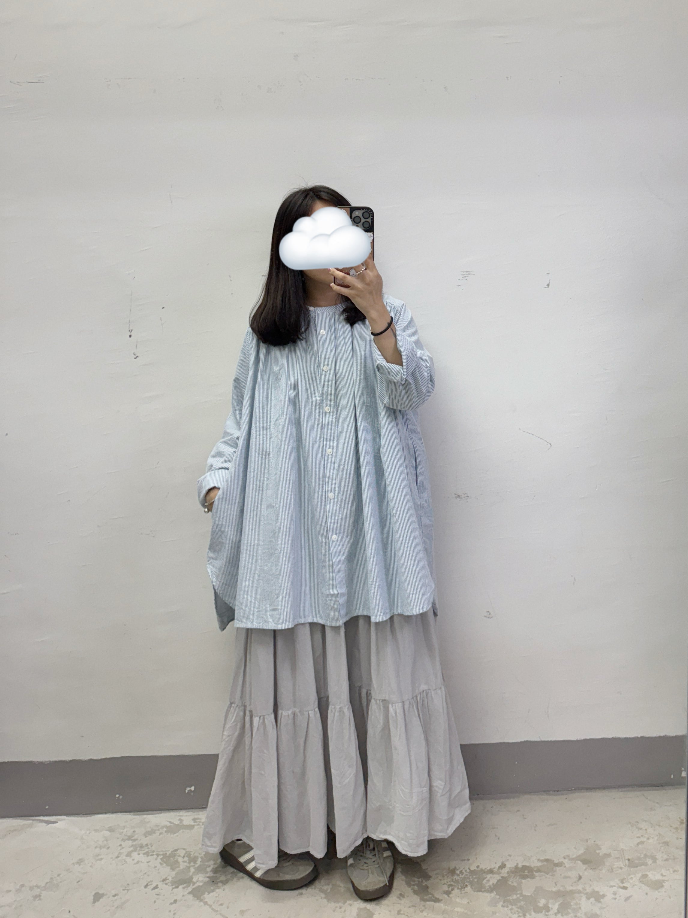 條紋中長top丨粉