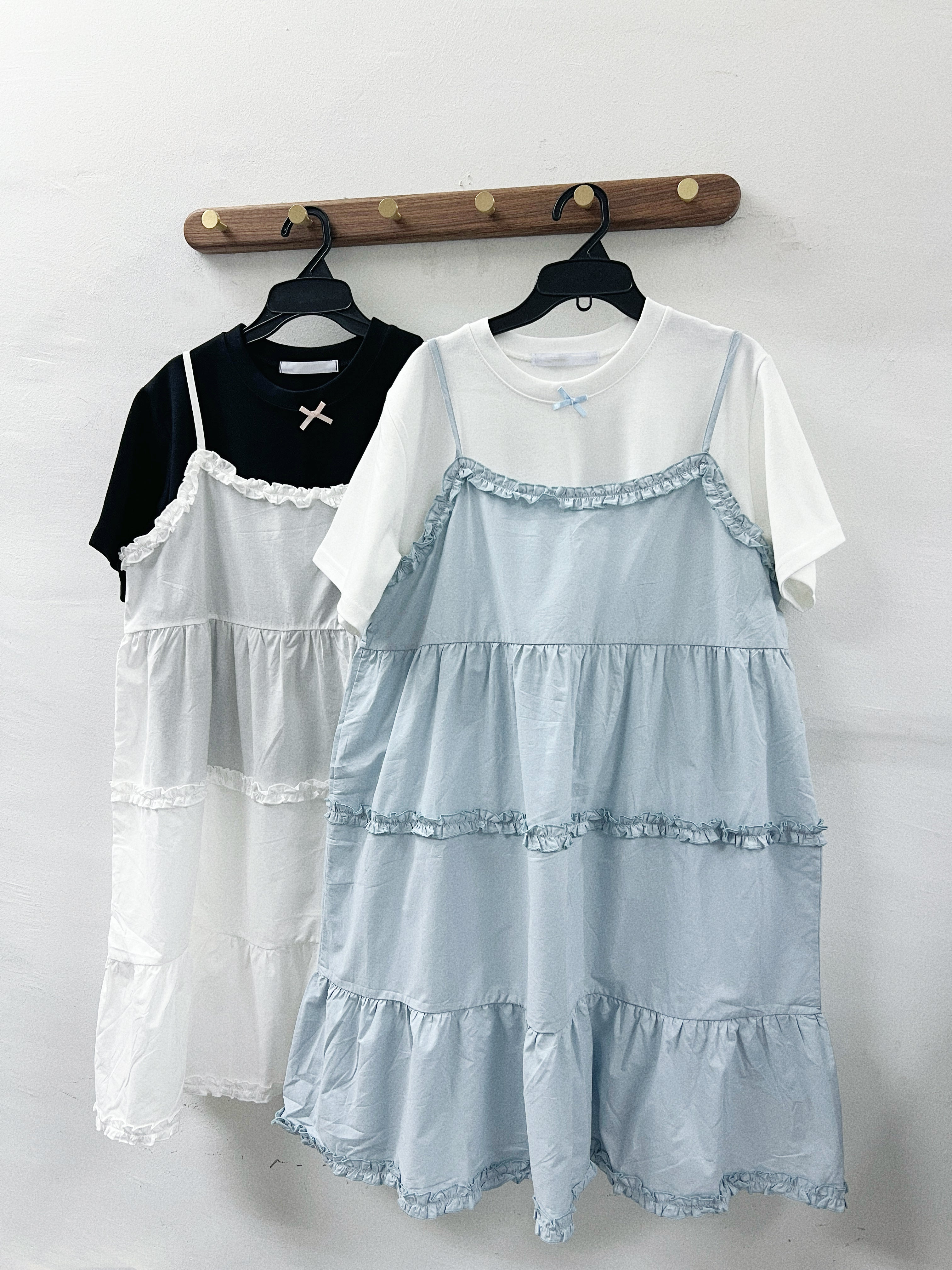 【Special Price】ruffle邊吊帶ops外搭｜白