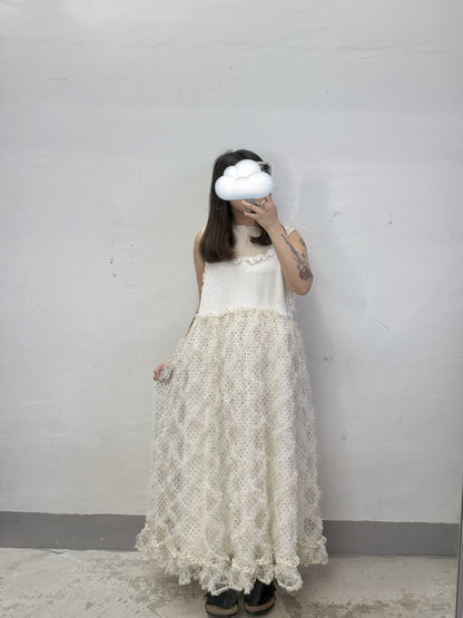 【SALE】波點紋拼紗ruffle吊帶ops丨米白