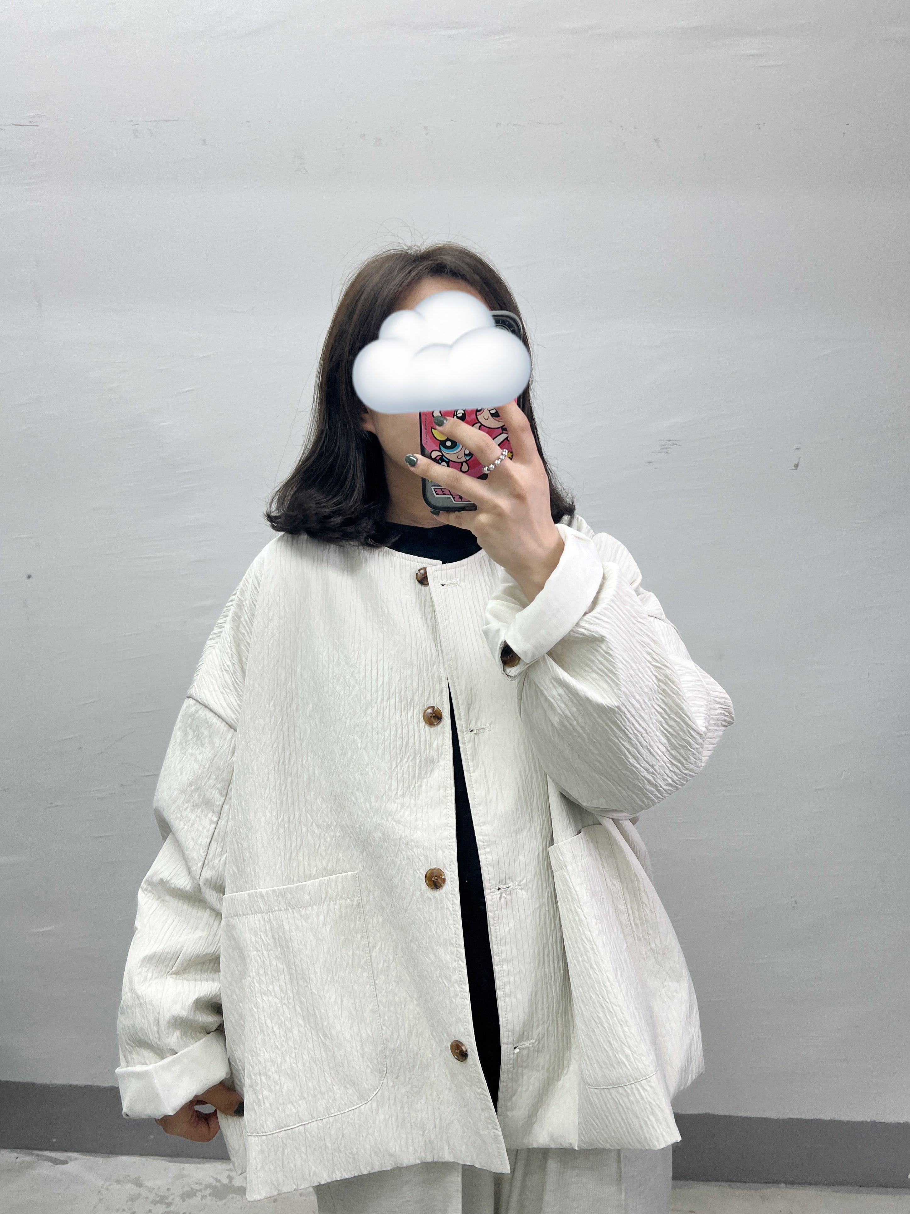 推！圓領直紋外套｜米白