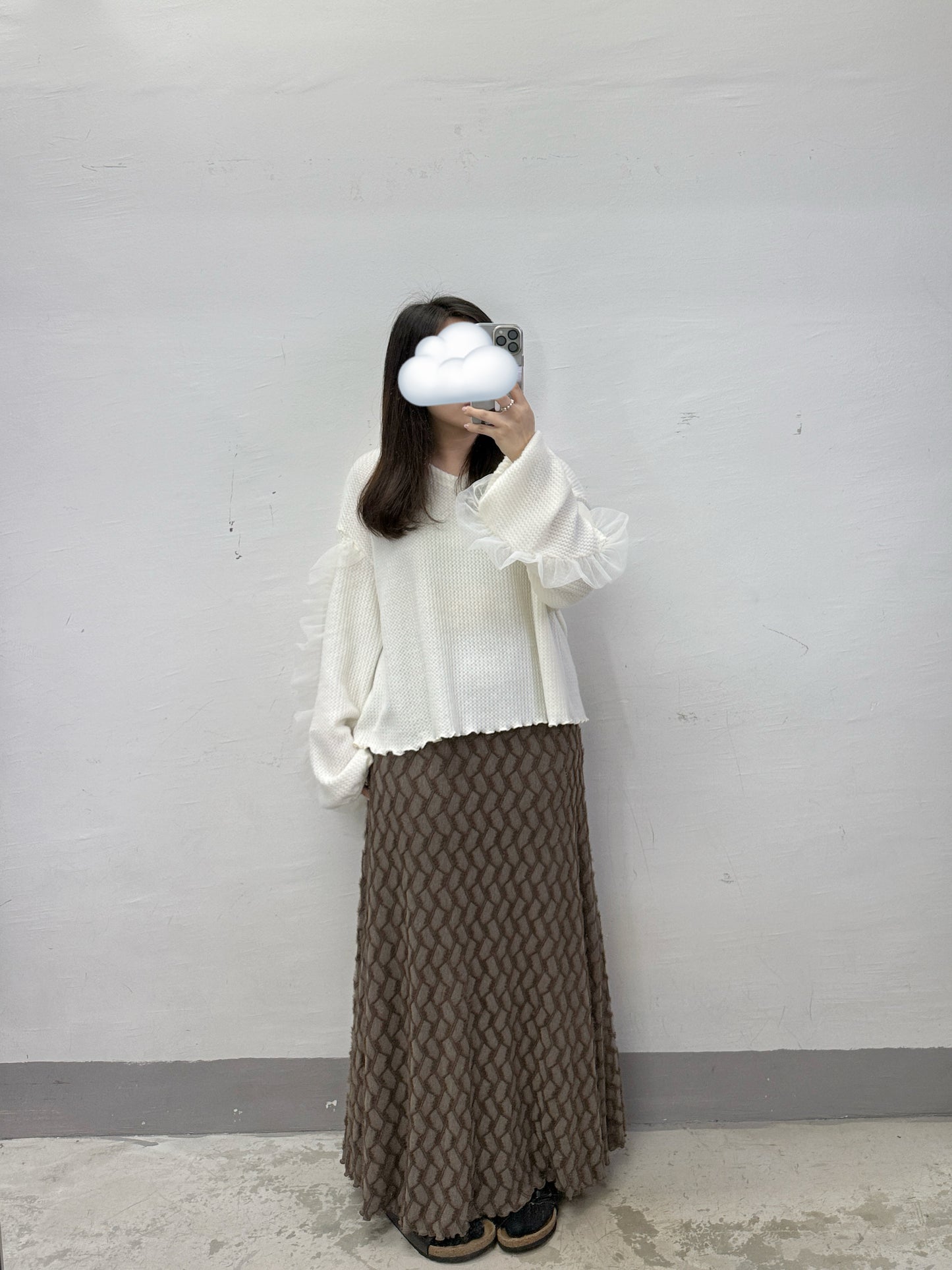 【SALE】v領軟綿綿針織拼紗上衣丨黑