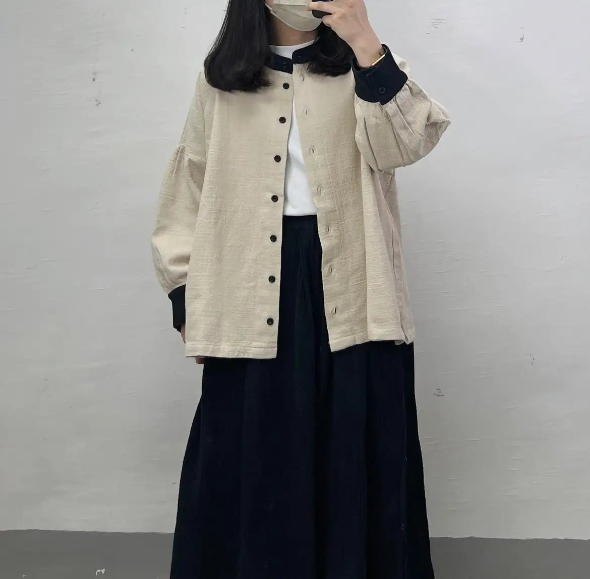 麻料拼色排鈕top