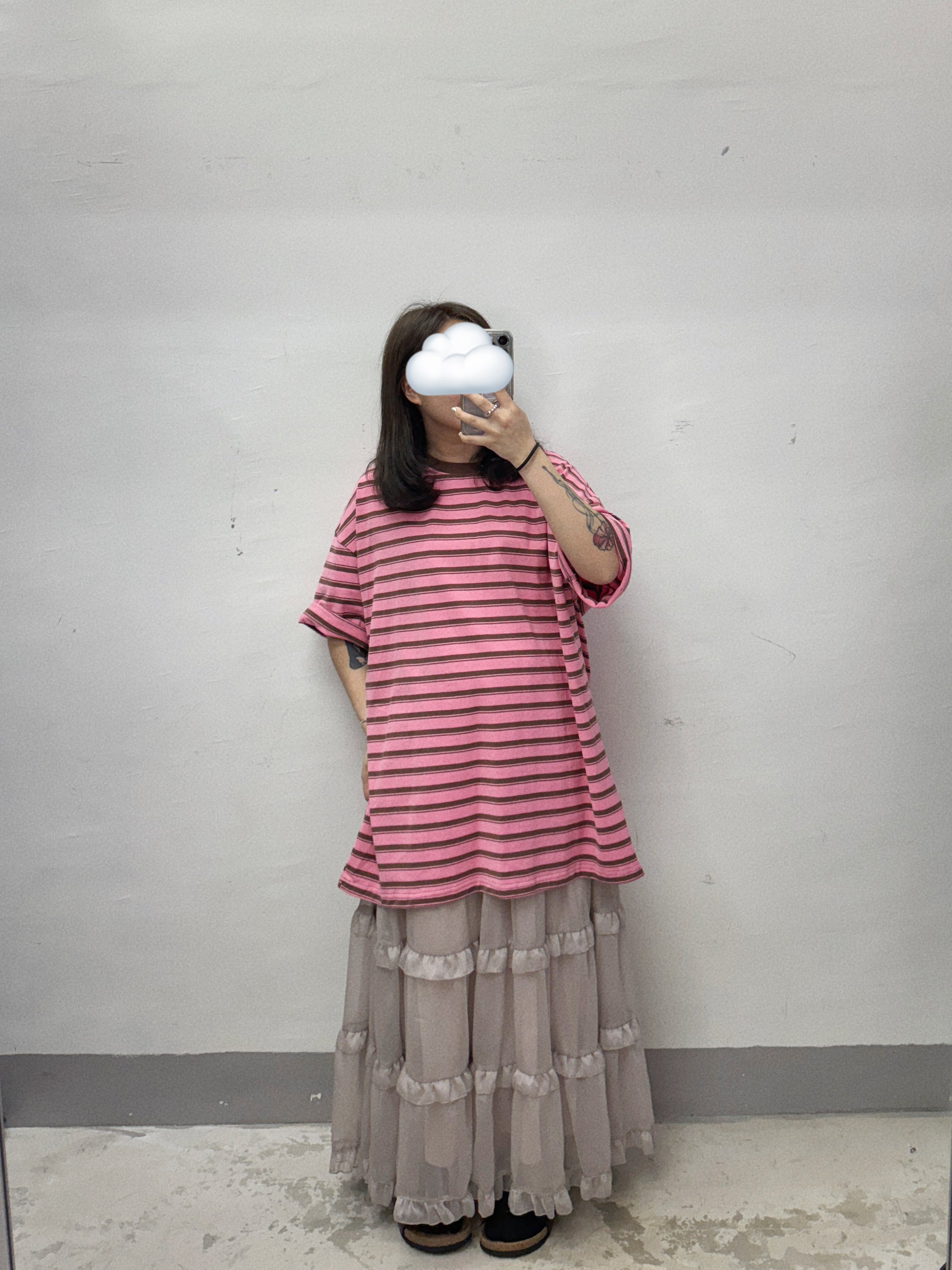 【SALE】ruffle邊透紗裙丨粉杏