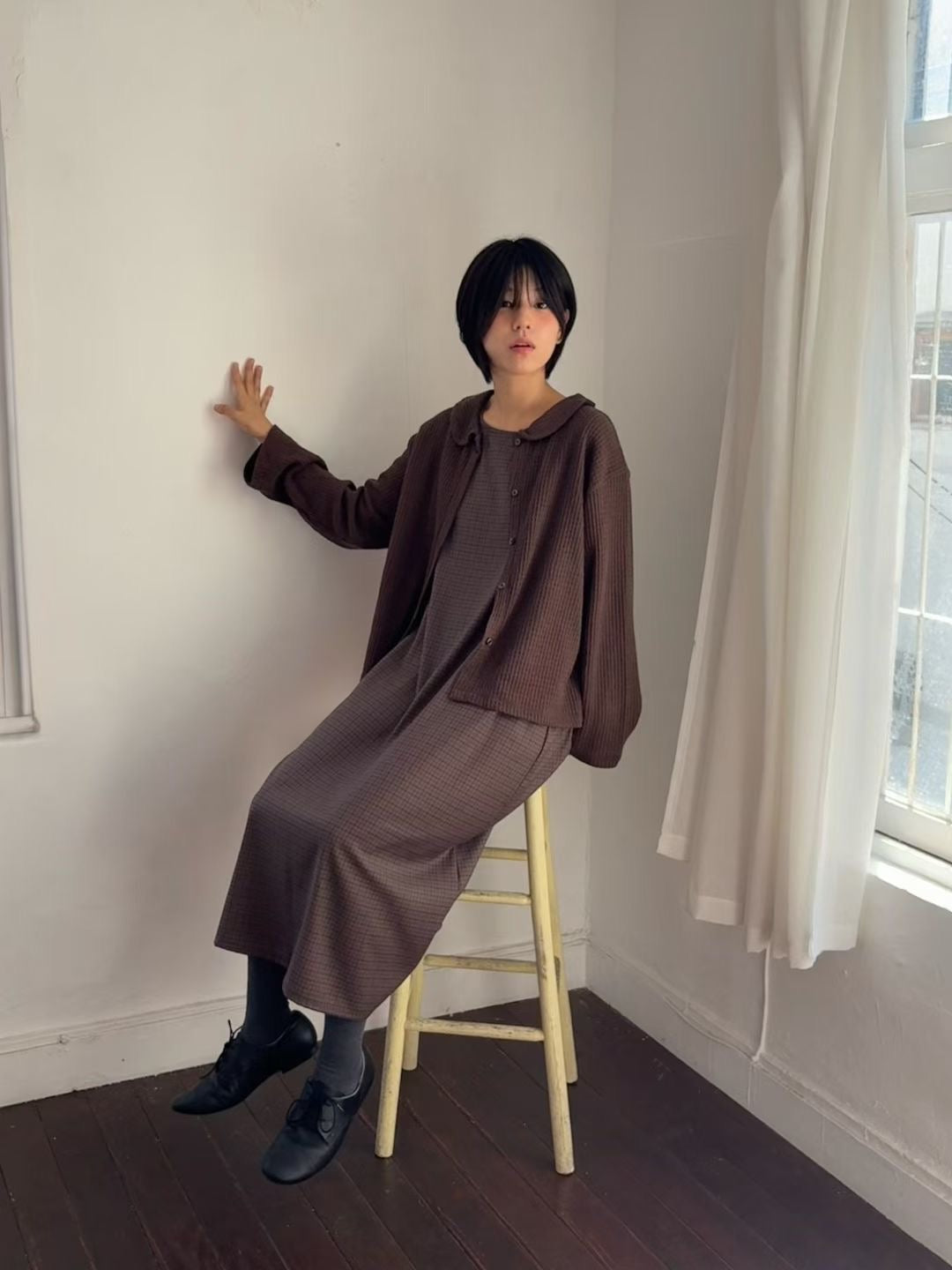 bb領窩夫格紋開胸上衣丨3 col