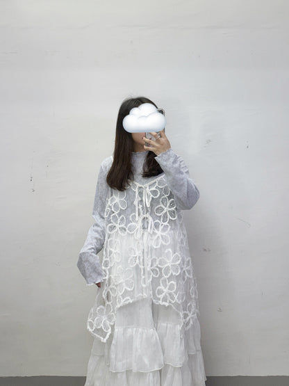【SALE】閃閃花紋綁帶透紗外搭丨白