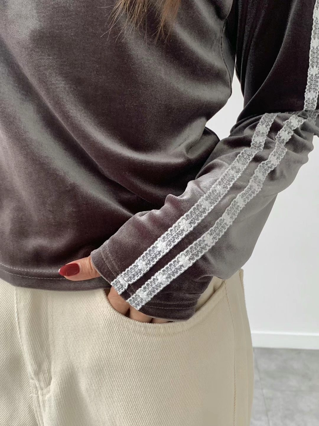 【SALE】絲絨lace top｜3 col