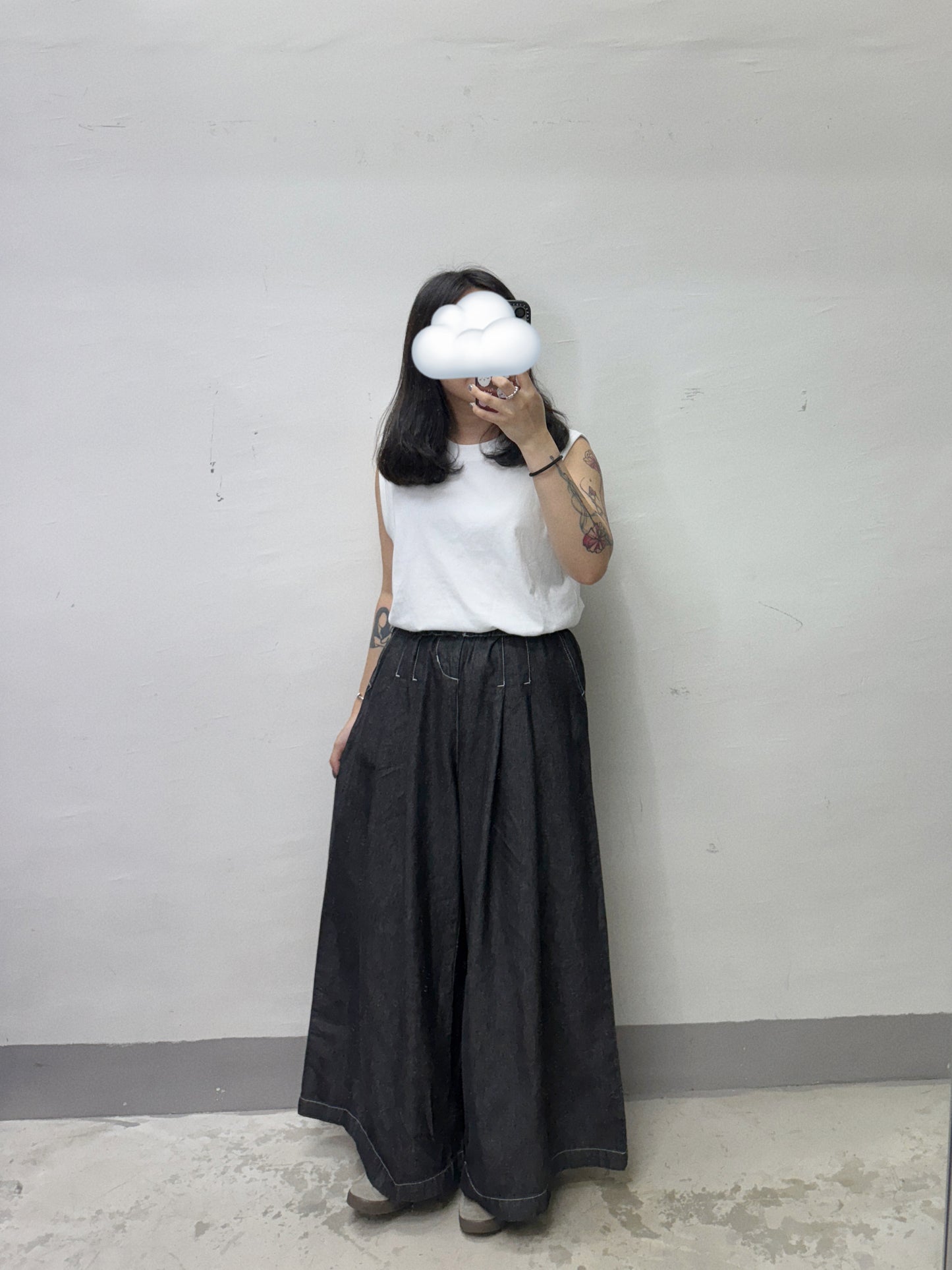 明線薄牛仔闊褲丨2 col