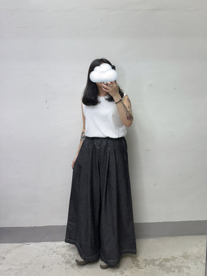 明線薄牛仔闊褲丨2 col