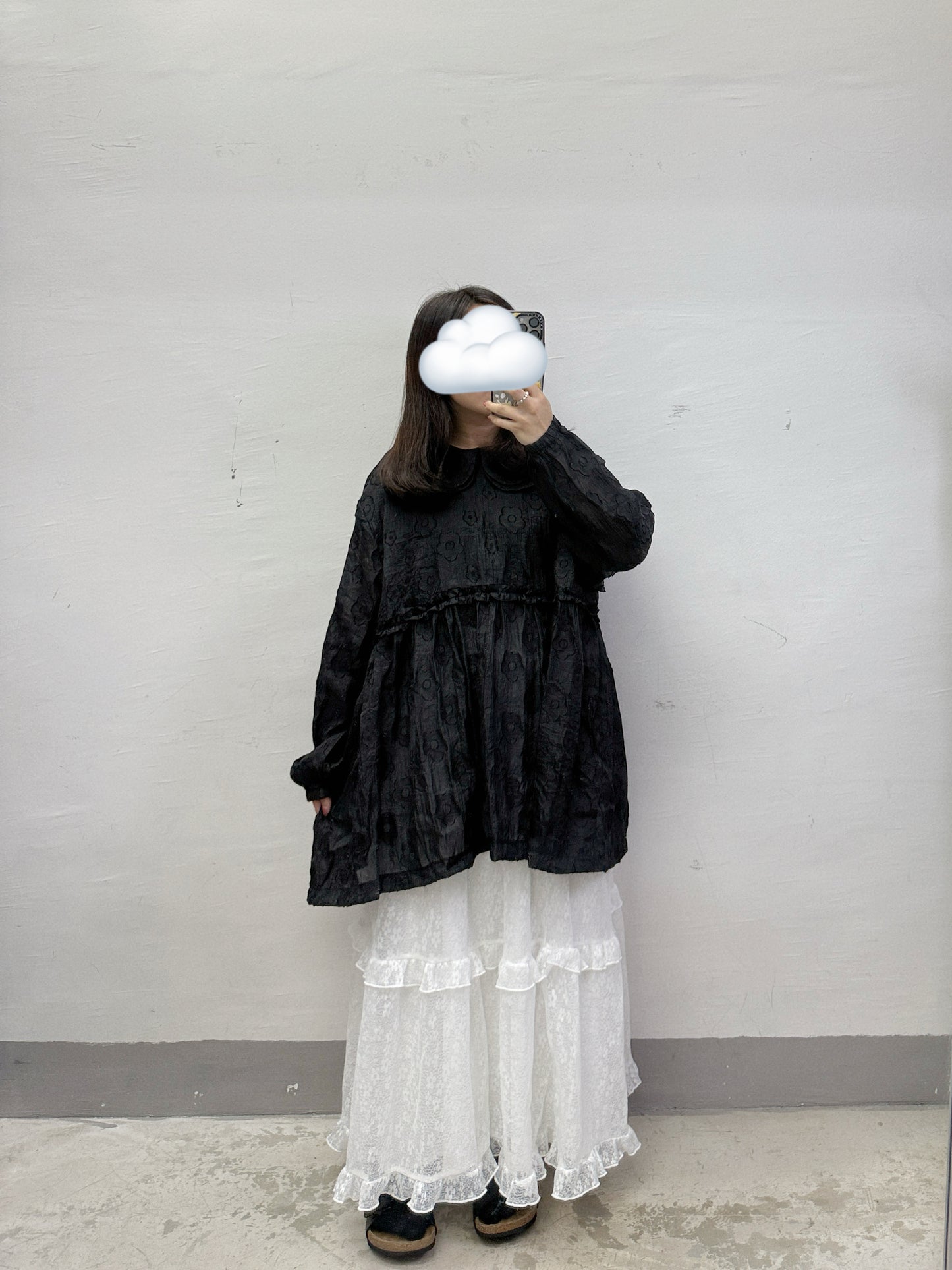 【SALE】花紋娃娃半透top丨米白 黑