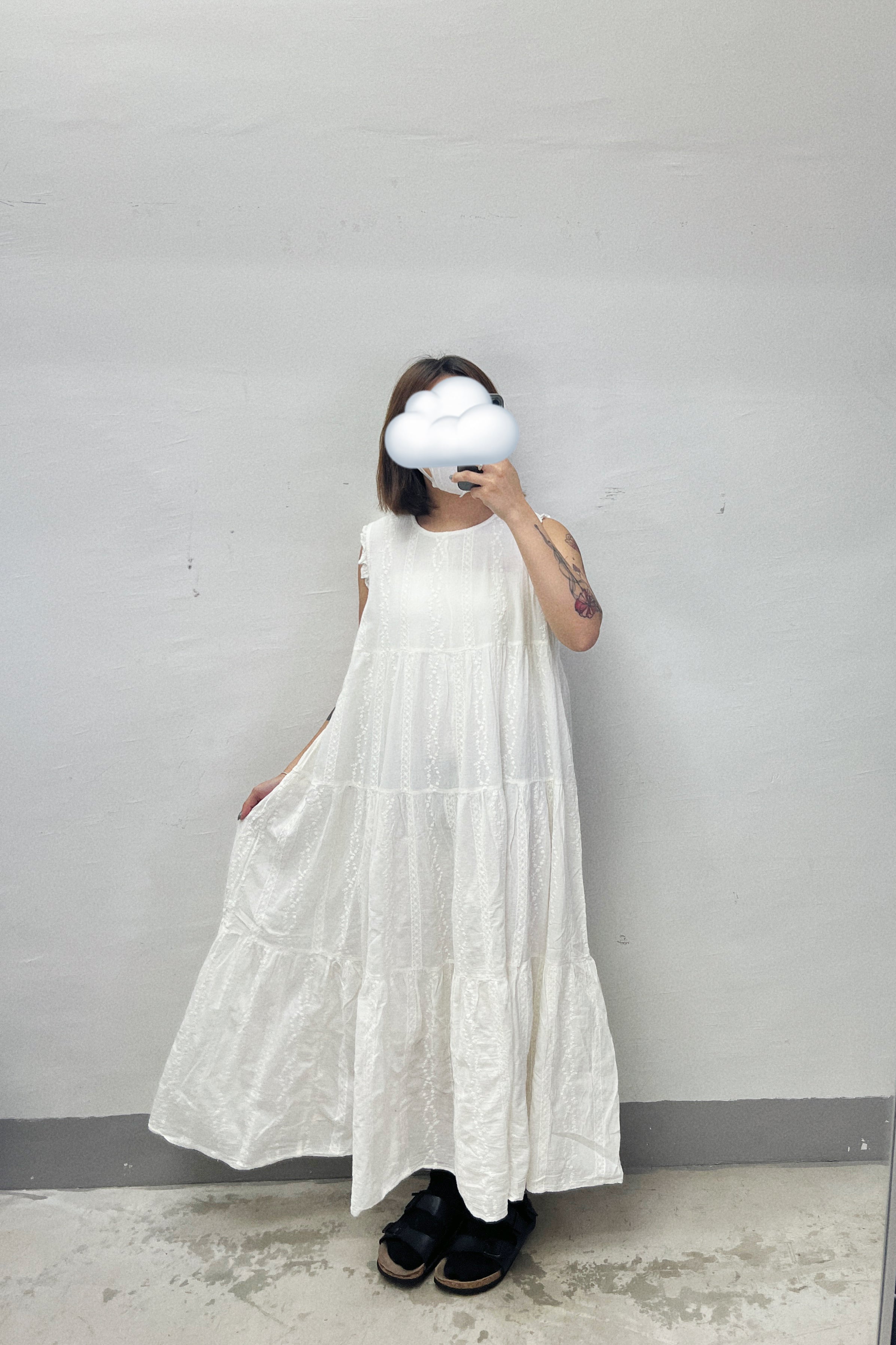 【SALE】刺繡花紋層層背心ops｜黑