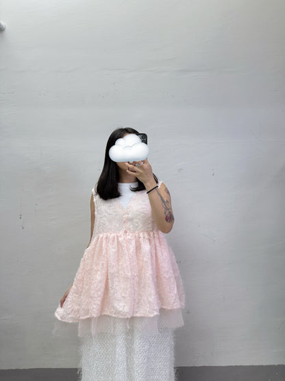 【SALE】蘇蘇花紋拼紗外搭丨紫 粉