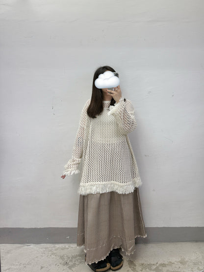 下擺流蘇網網針織上衣丨3 col