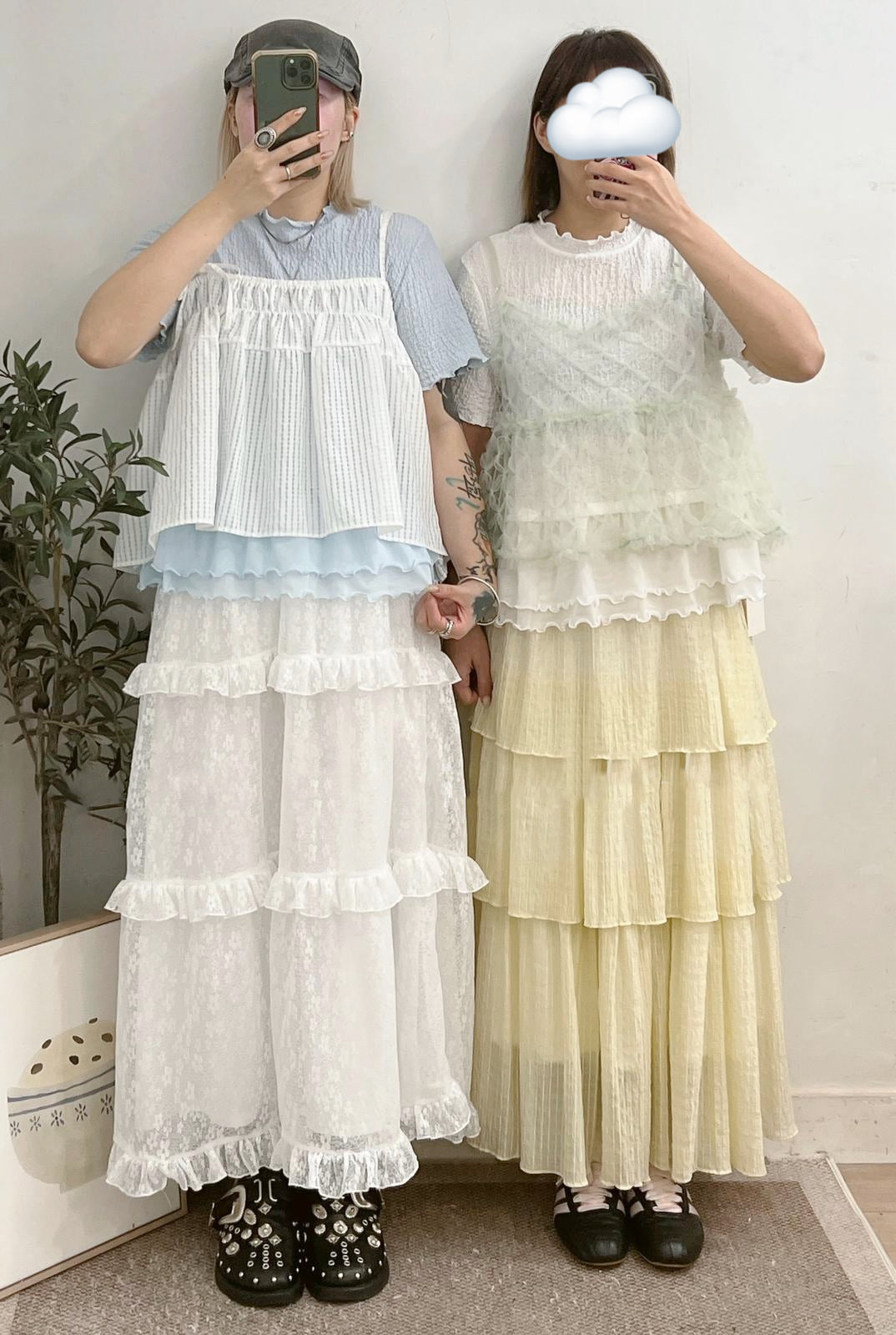 皺皺紋ruffle領下擺雙層紗top丨4 col