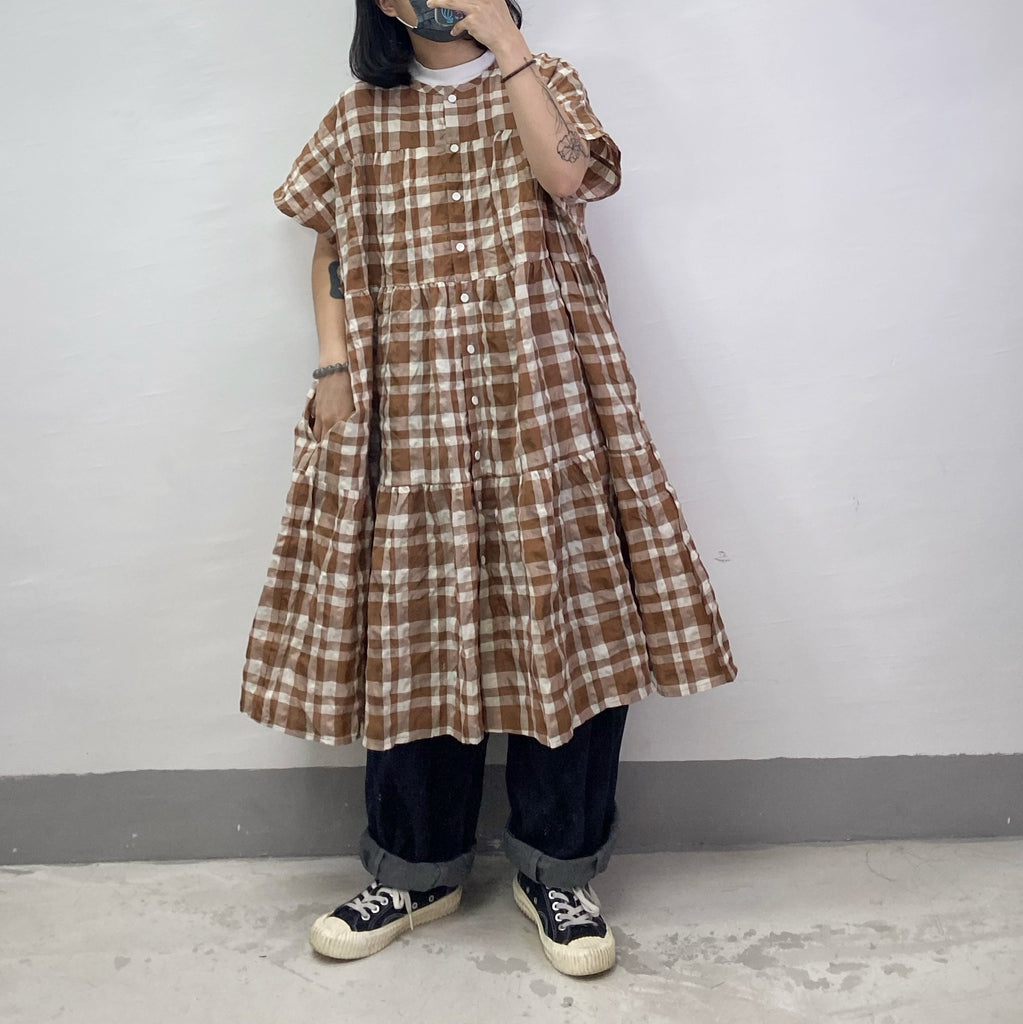 【SALE】格子中長層層ops｜3 col