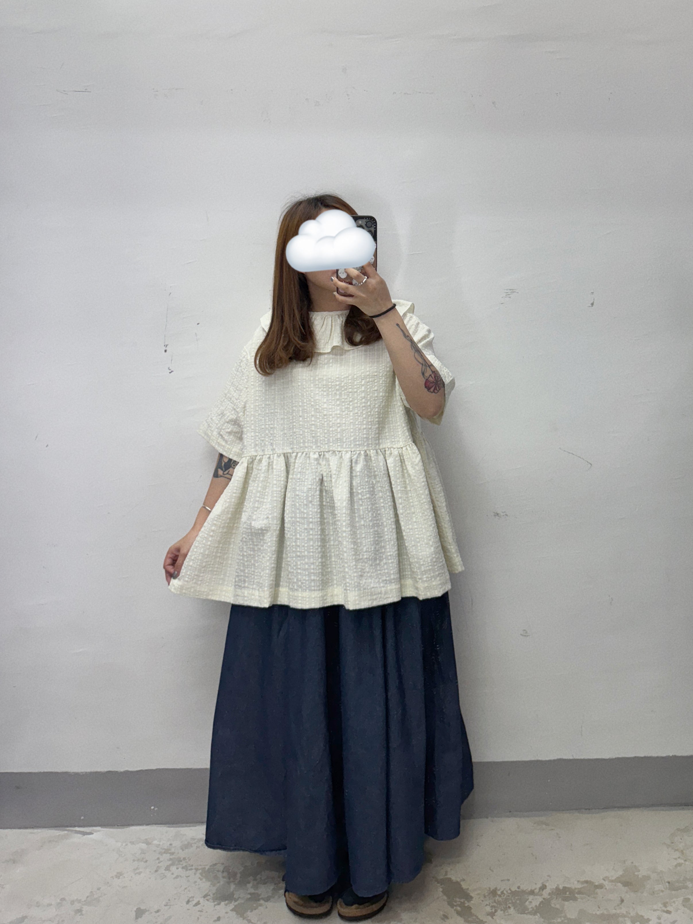 【SALE】2-way暗格荷葉領top丨淺灰綠