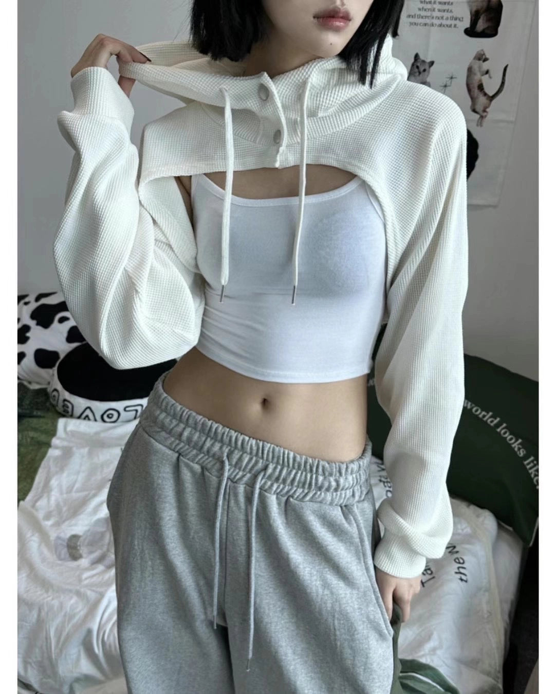 【SALE】waffle有帽外襯｜白