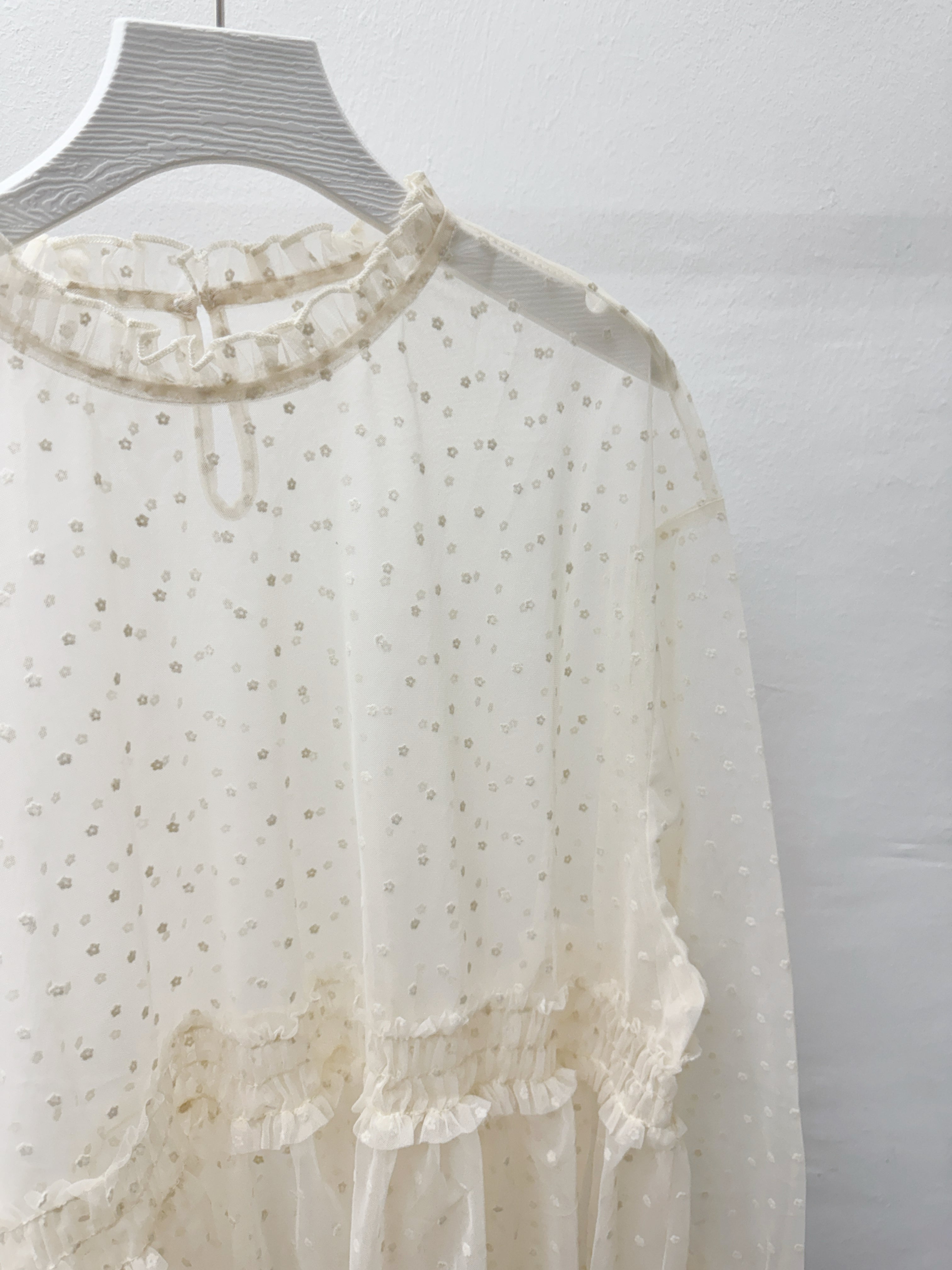 點點花紋透紗長袖top丨3 col