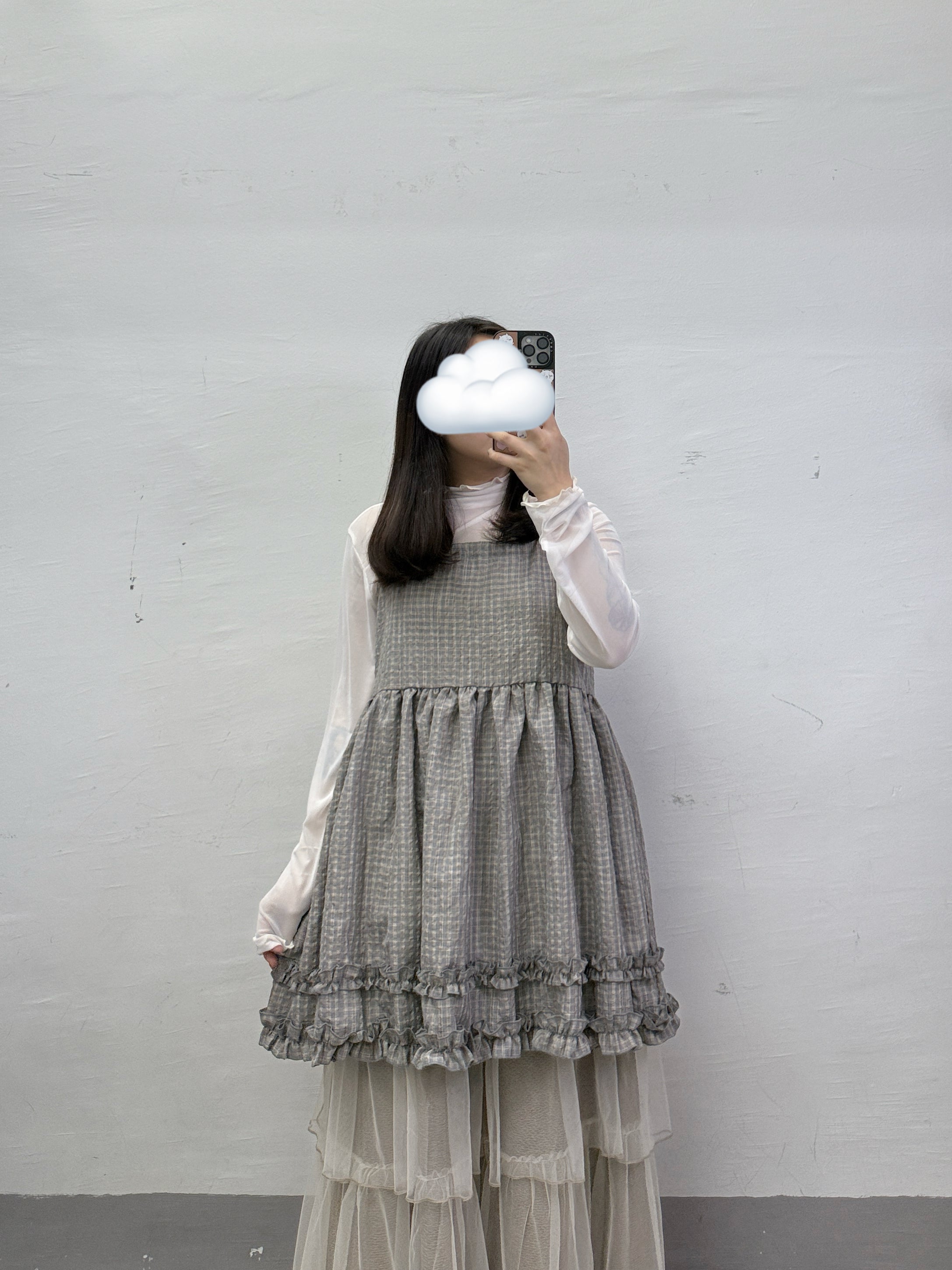 格紋中長ruffle後綁帶外搭丨3 col