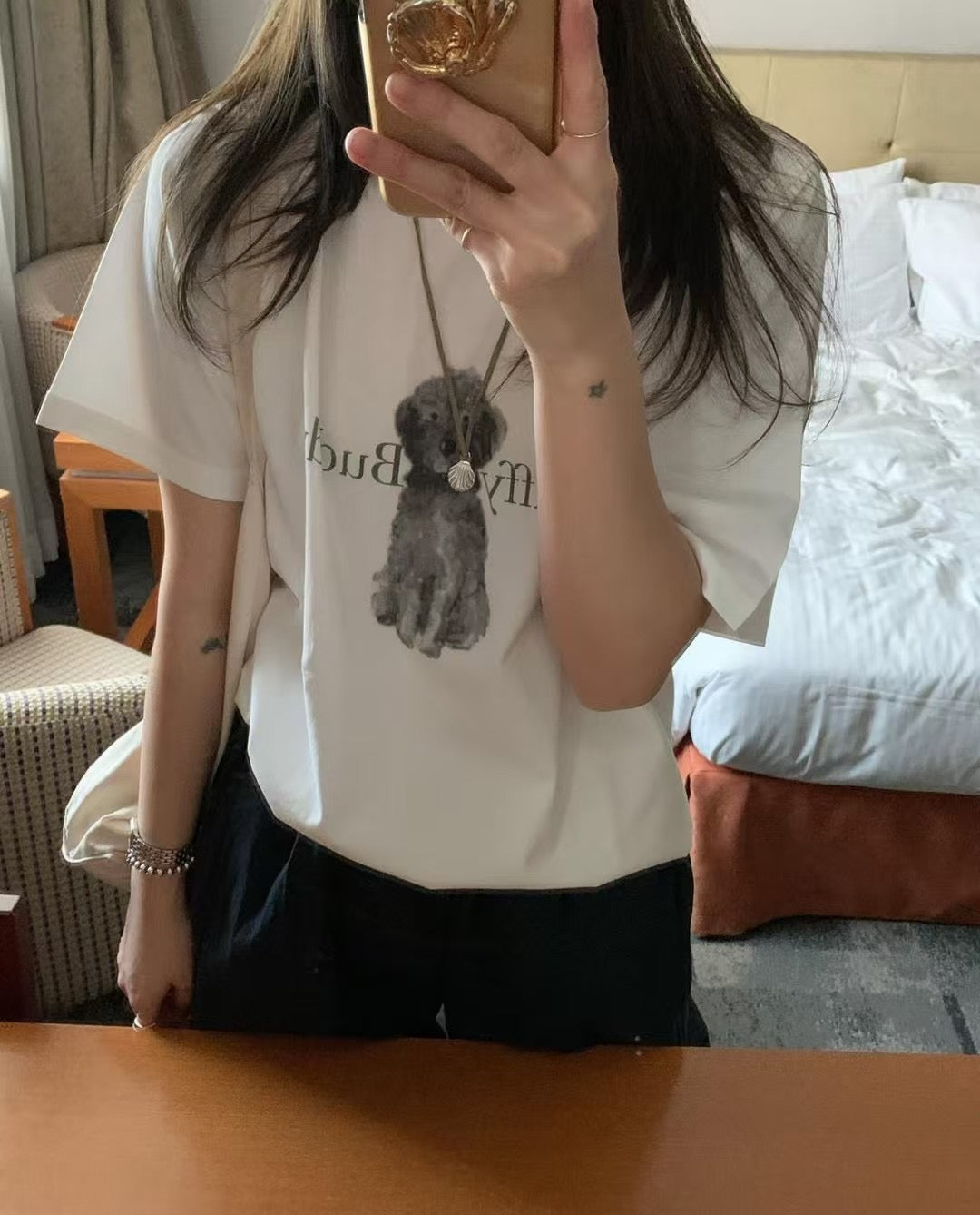 Fluffy buddy狗狗print tee丨白