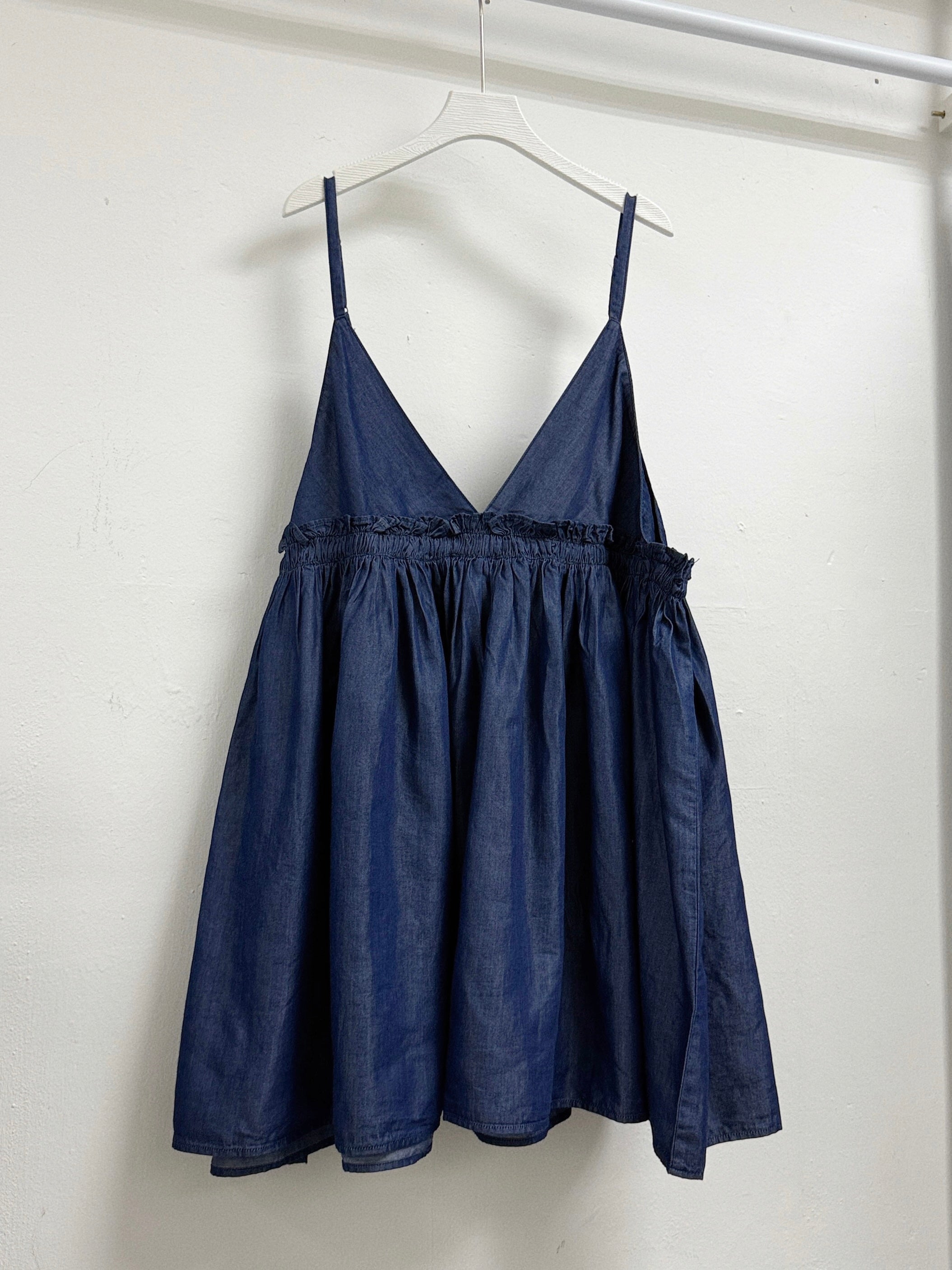 牛仔色ruffle邊綁帶中長外搭