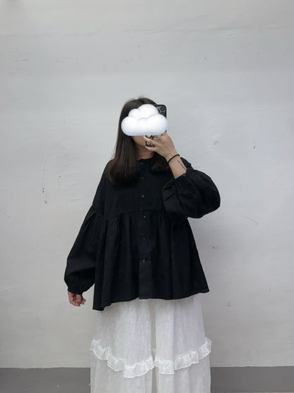 【comeback】薄斜布泡泡袖開胸上衣丨3 col