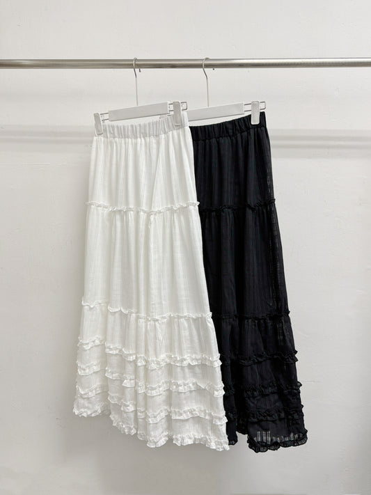 【新品優惠】暗紋ruffle邊半身裙丨2 col