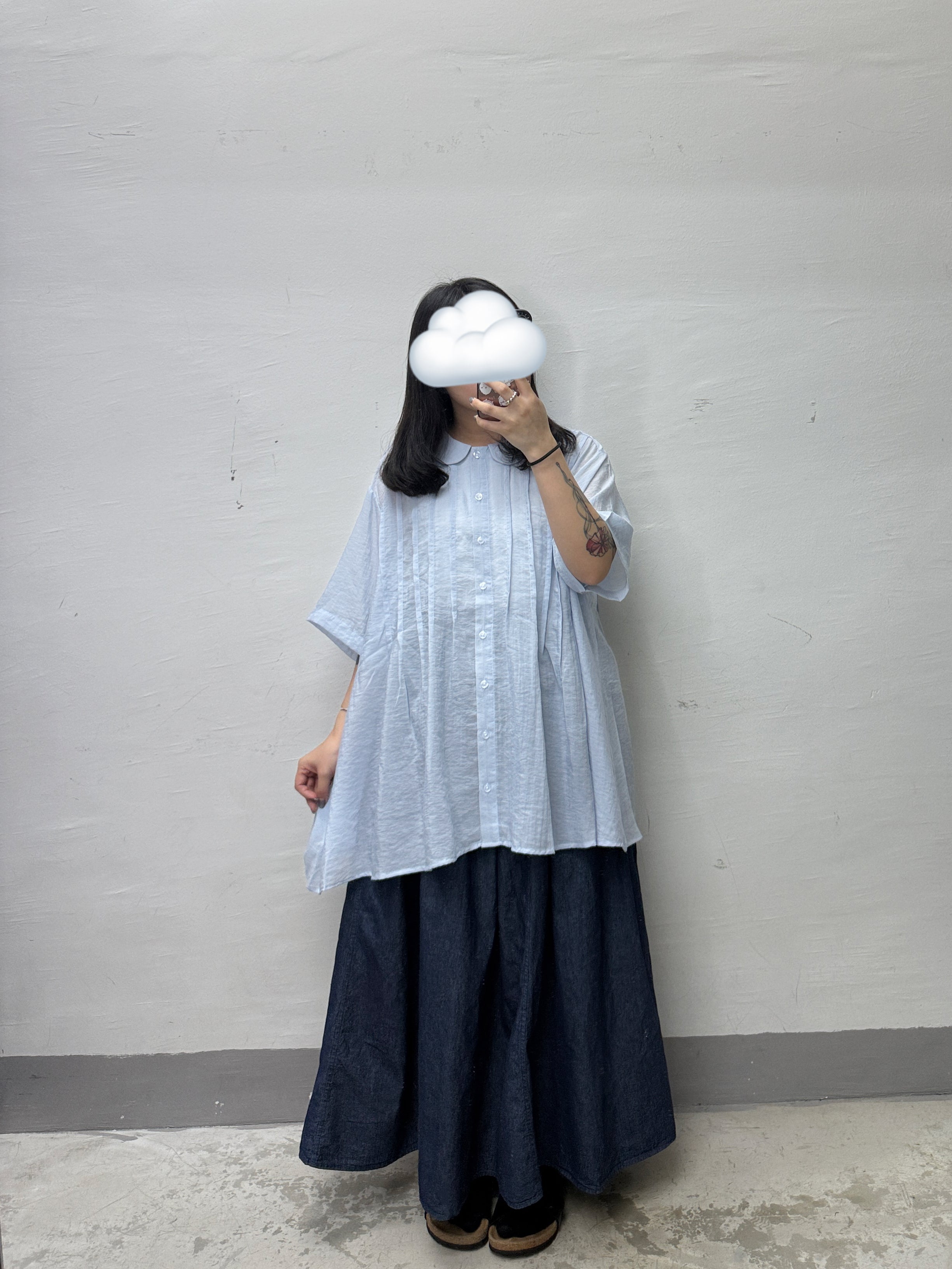 推！BB領壓褶半透襯衫丨白 灰 橙