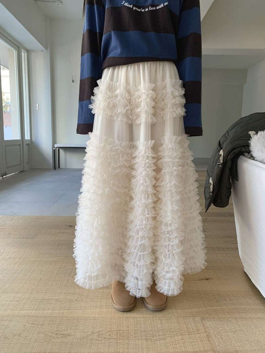【SALE】層層ruffle邊紗紗裙丨灰