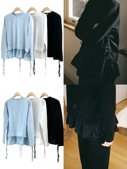 兩側束帶ruffle layer top｜3 col