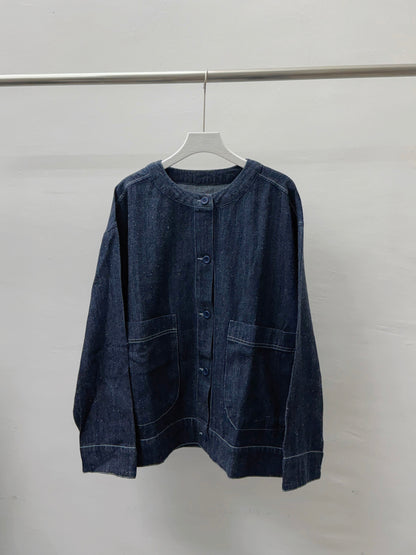 【SALE】顆粒圓領薄牛仔外套