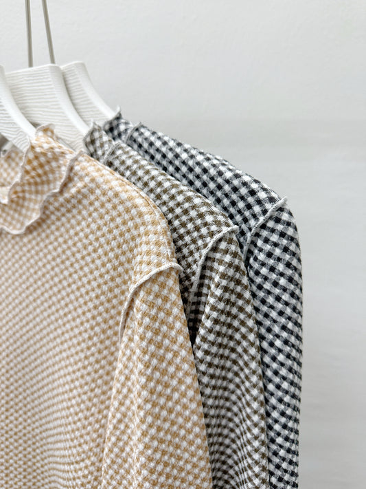 【SALE】ruffle領格紋打底top丨黑