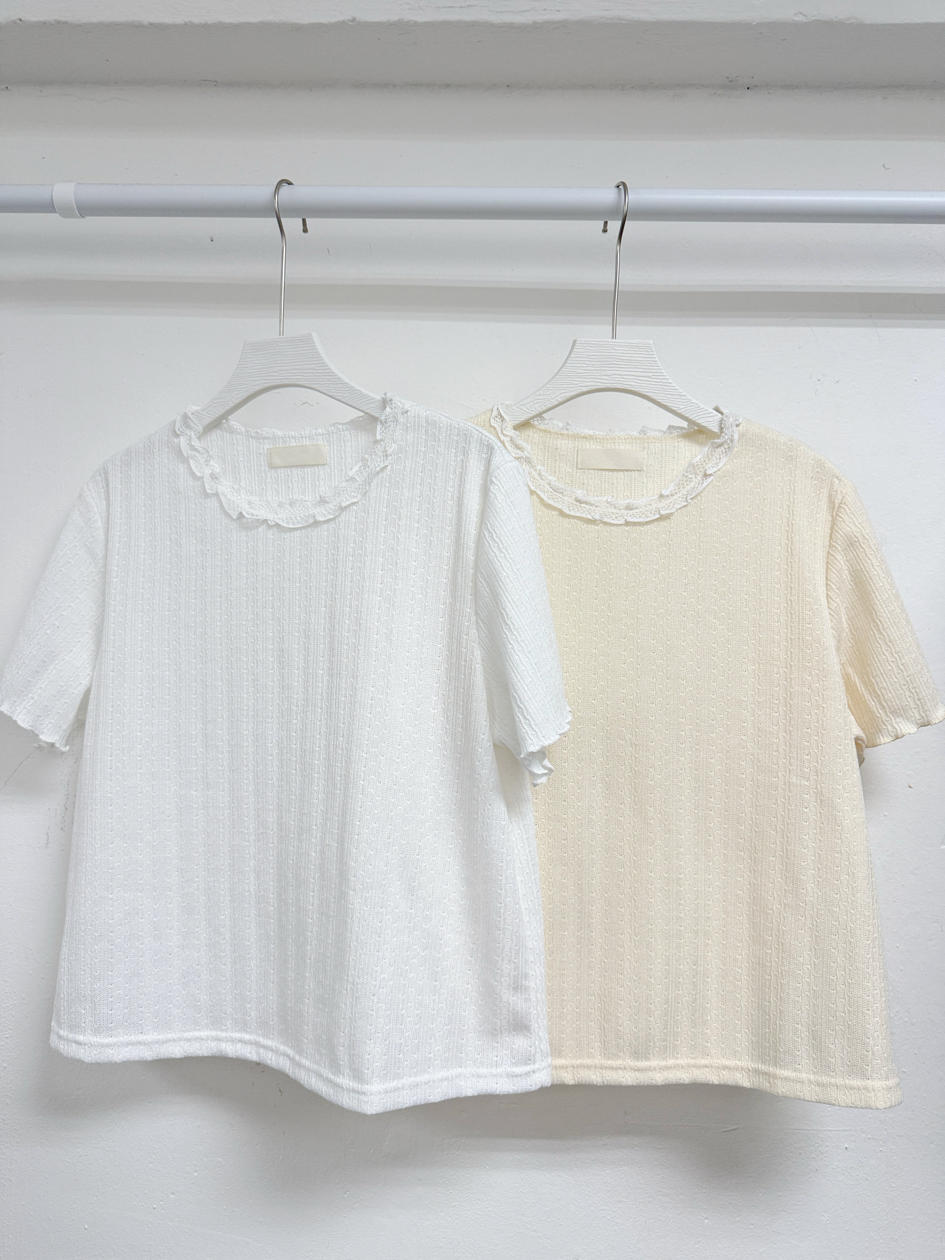 拼lace領通花針織紋top丨2 col