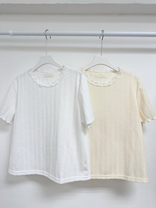 拼lace領通花針織紋top丨2 col