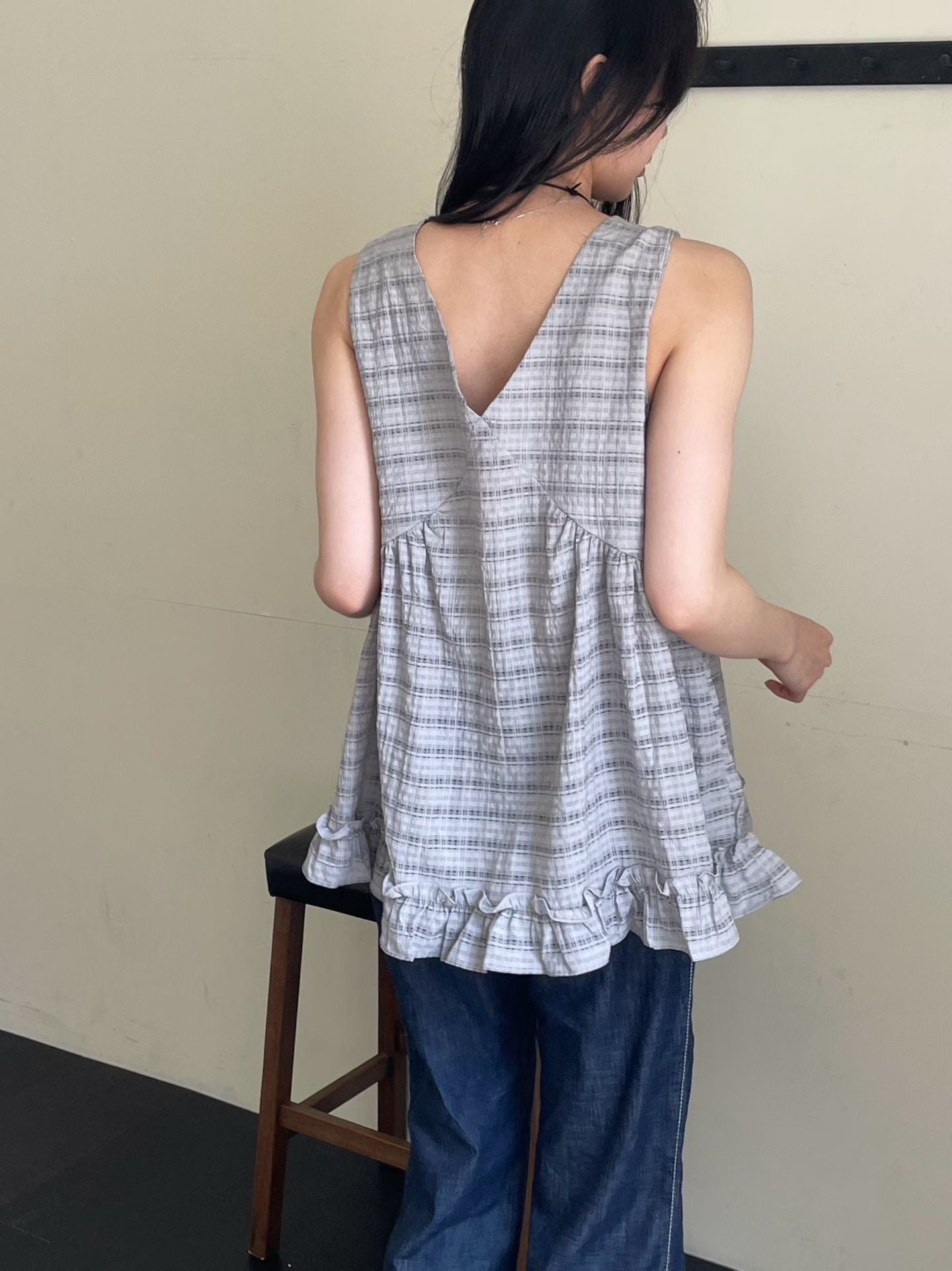 【新品優惠】暗紋v領ruffle外搭丨3 col