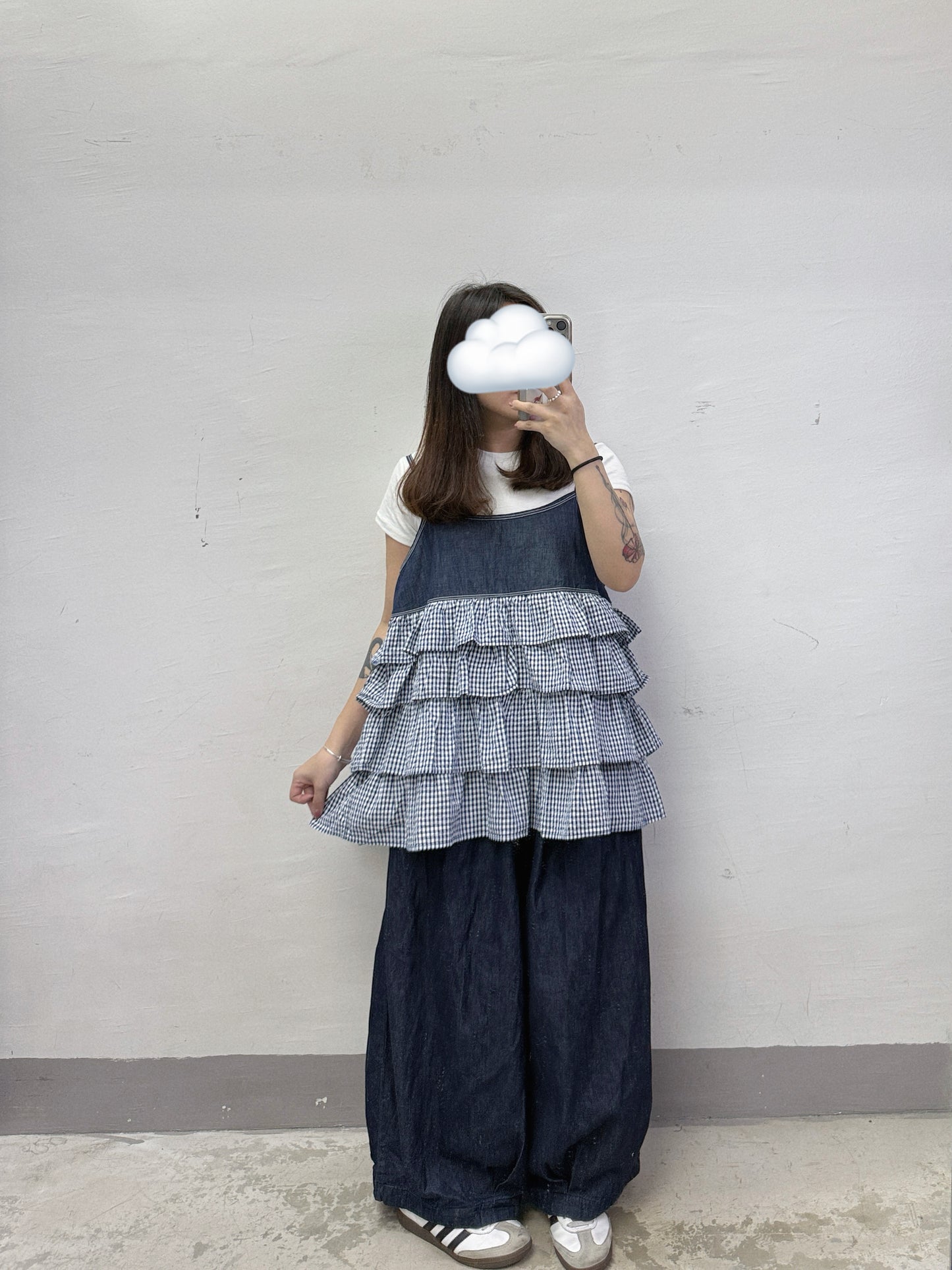 【SALE】層次ruffle格紋拼牛仔外搭丨2 col