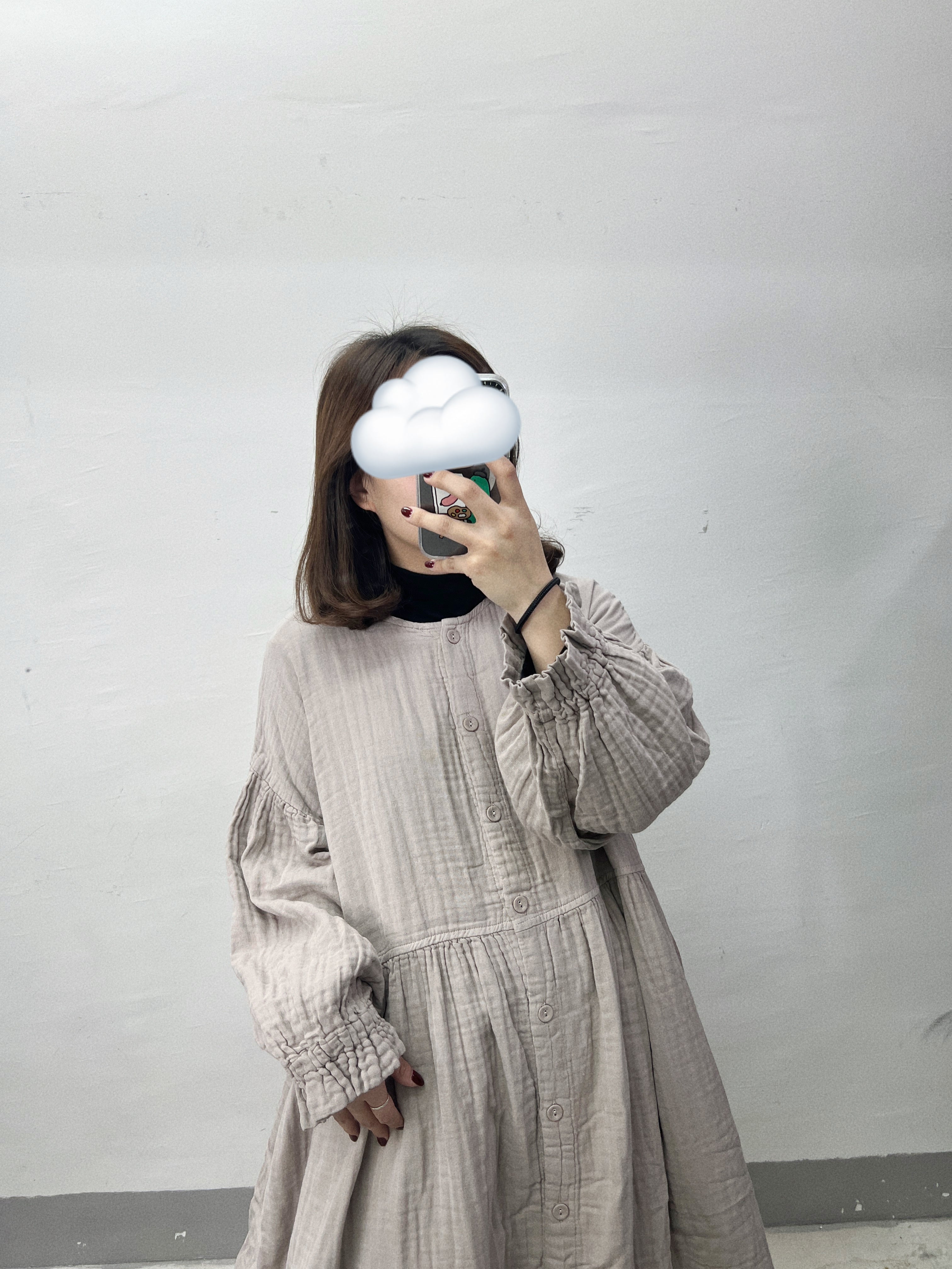bb棉圓領排鈕束袖ops｜3 col