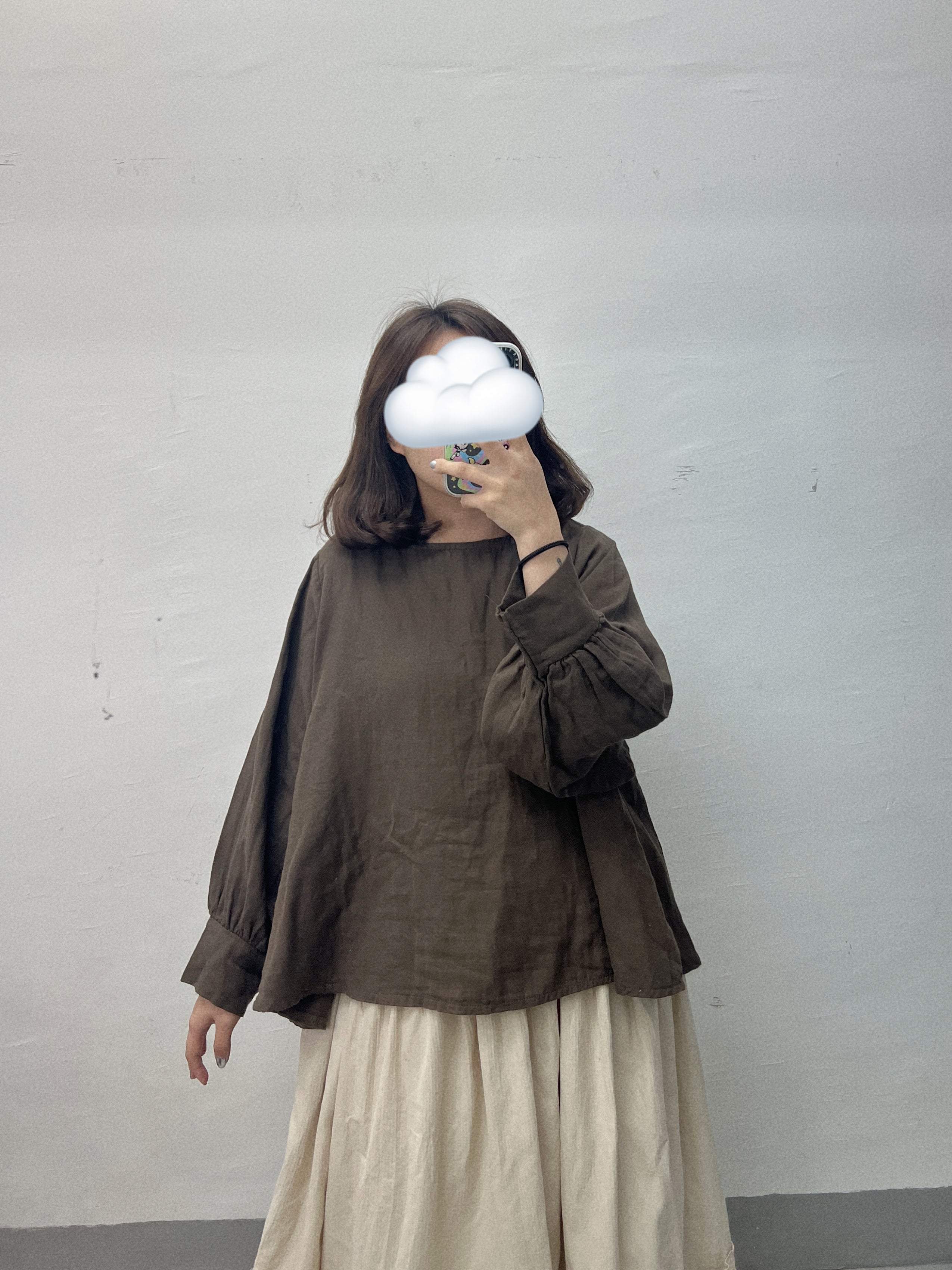 棉料束袖傘型top