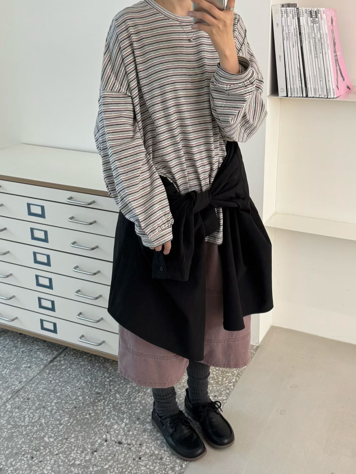 【SALE】靚拼色條紋上衣丨炭灰