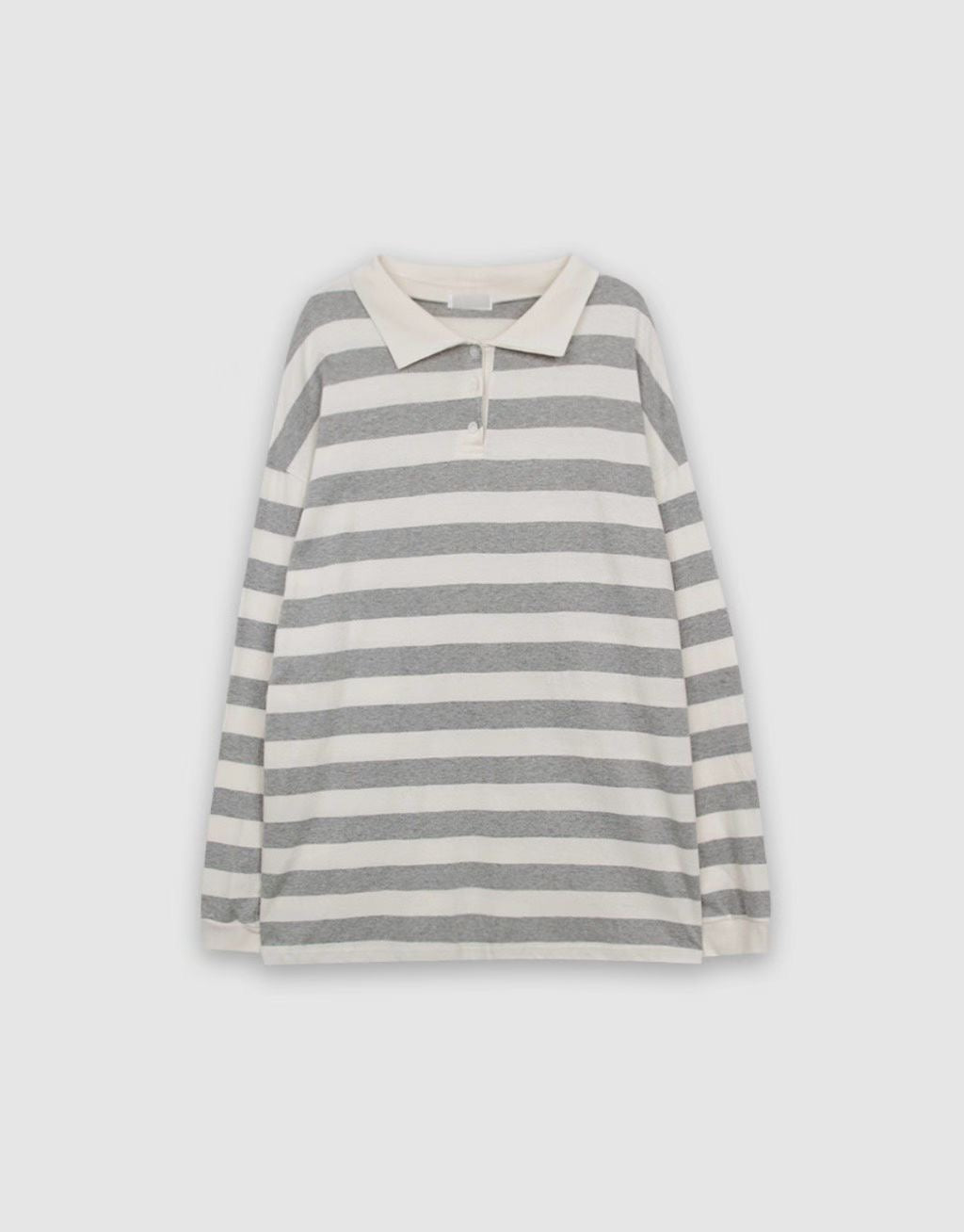 【SALE】反領條紋上衣丨灰