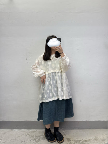 【SALE】花紋娃娃半透top丨米白 黑