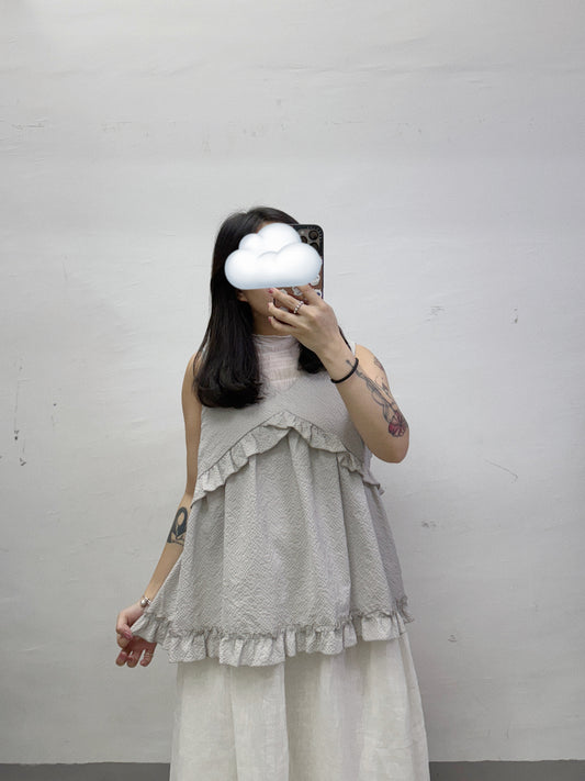 【SALE】v領ruffle外搭丨杏