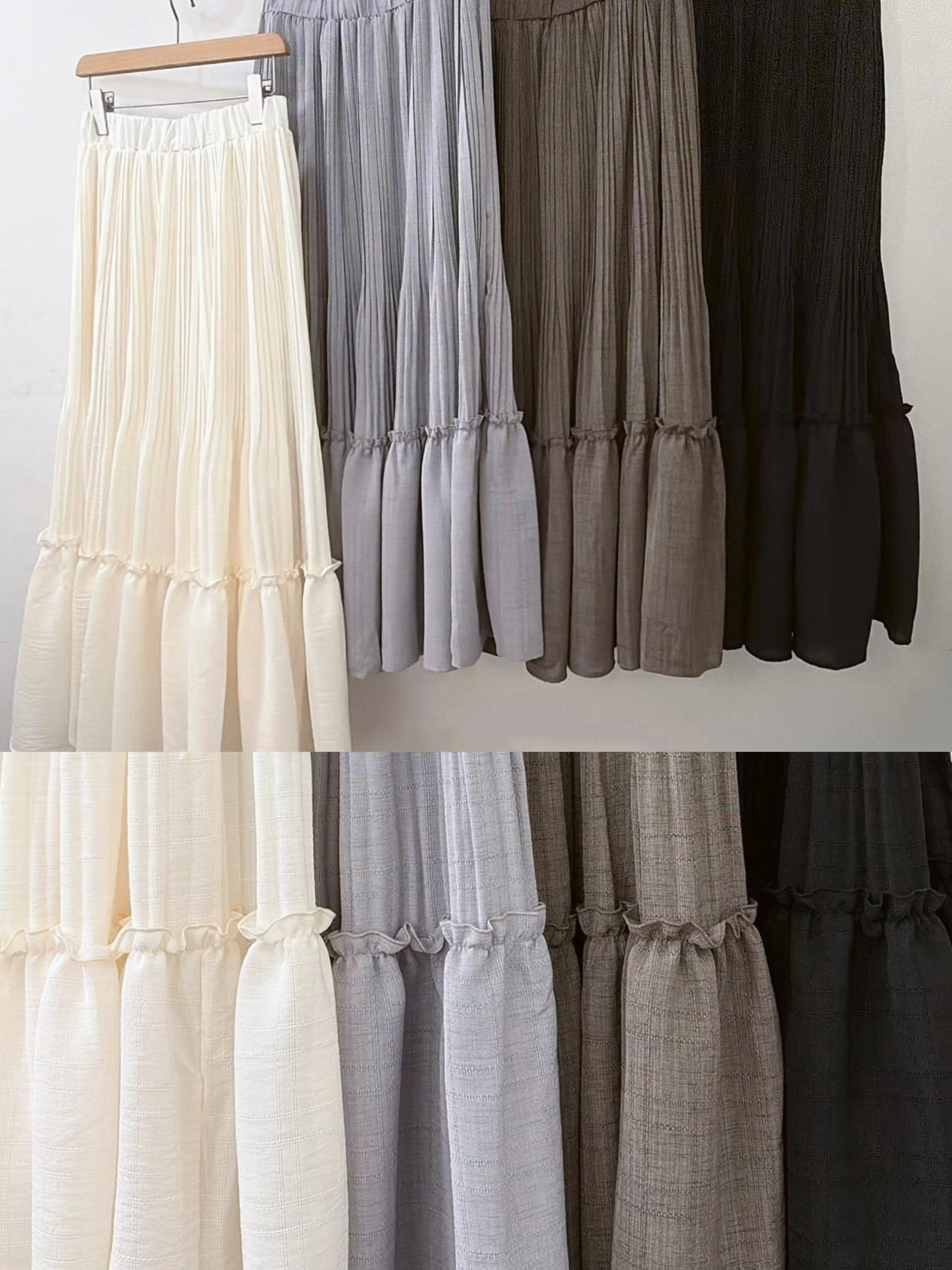 壓褶暗格紋半身裙丨4 col