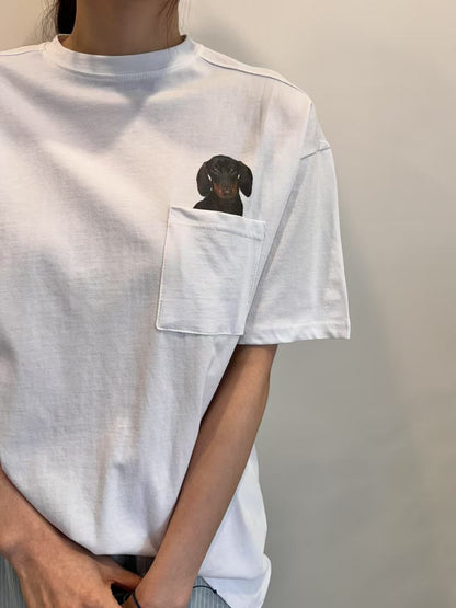 口袋狗狗print tee丨白