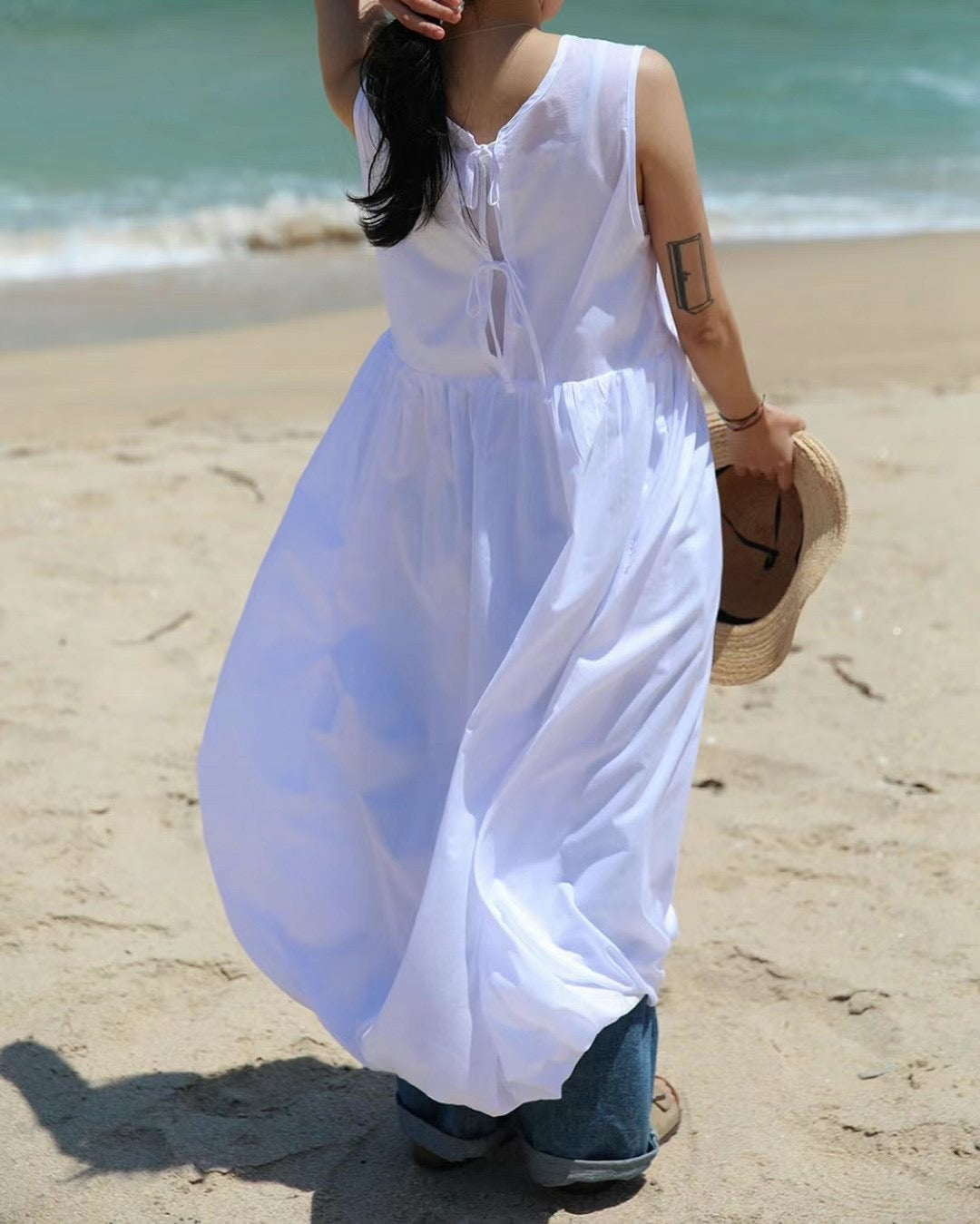 【SALE】2-way 綁帶蝴蝶結泡泡ops｜白