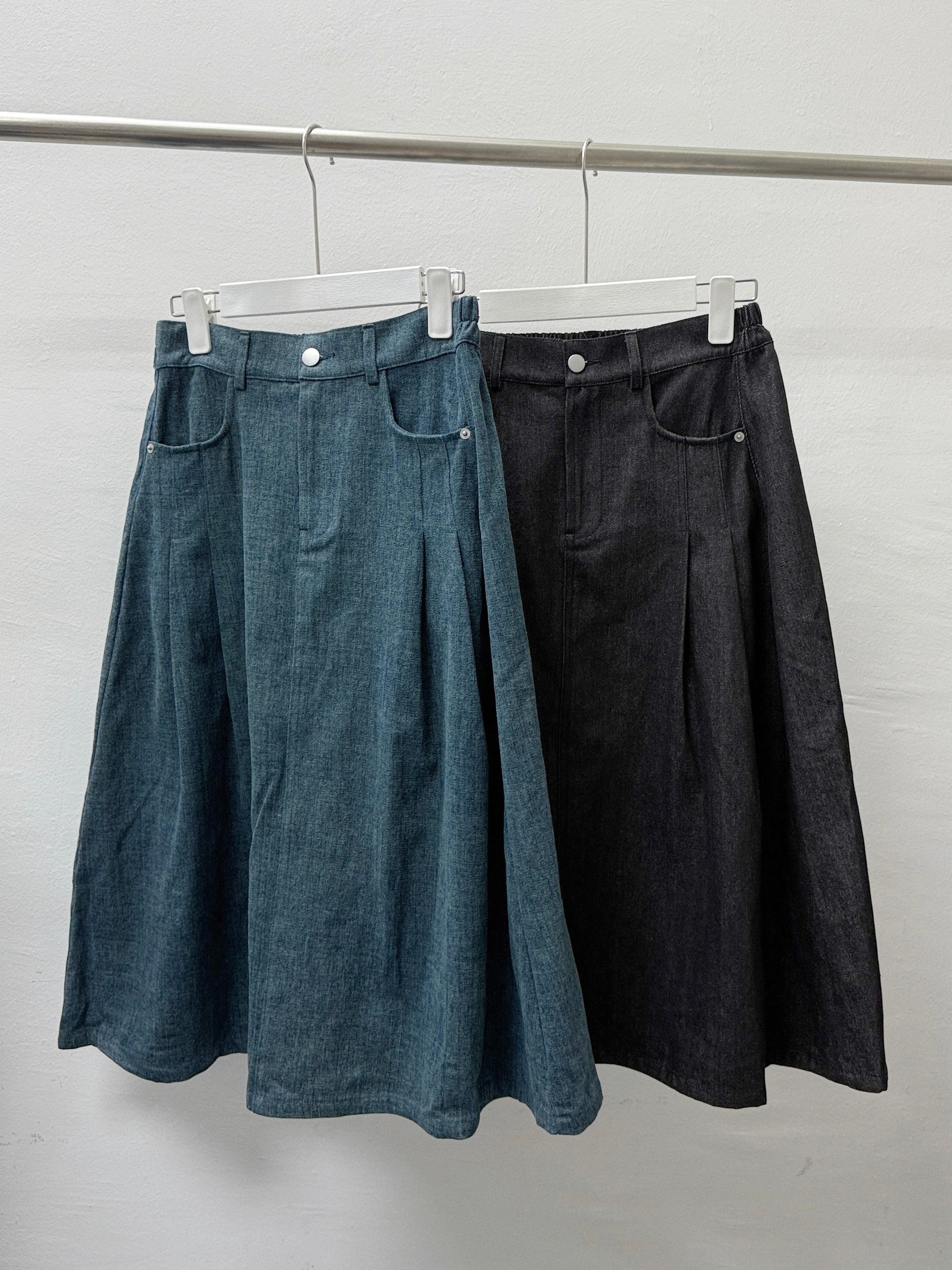 【SALE】中長牛仔半身裙丨藍